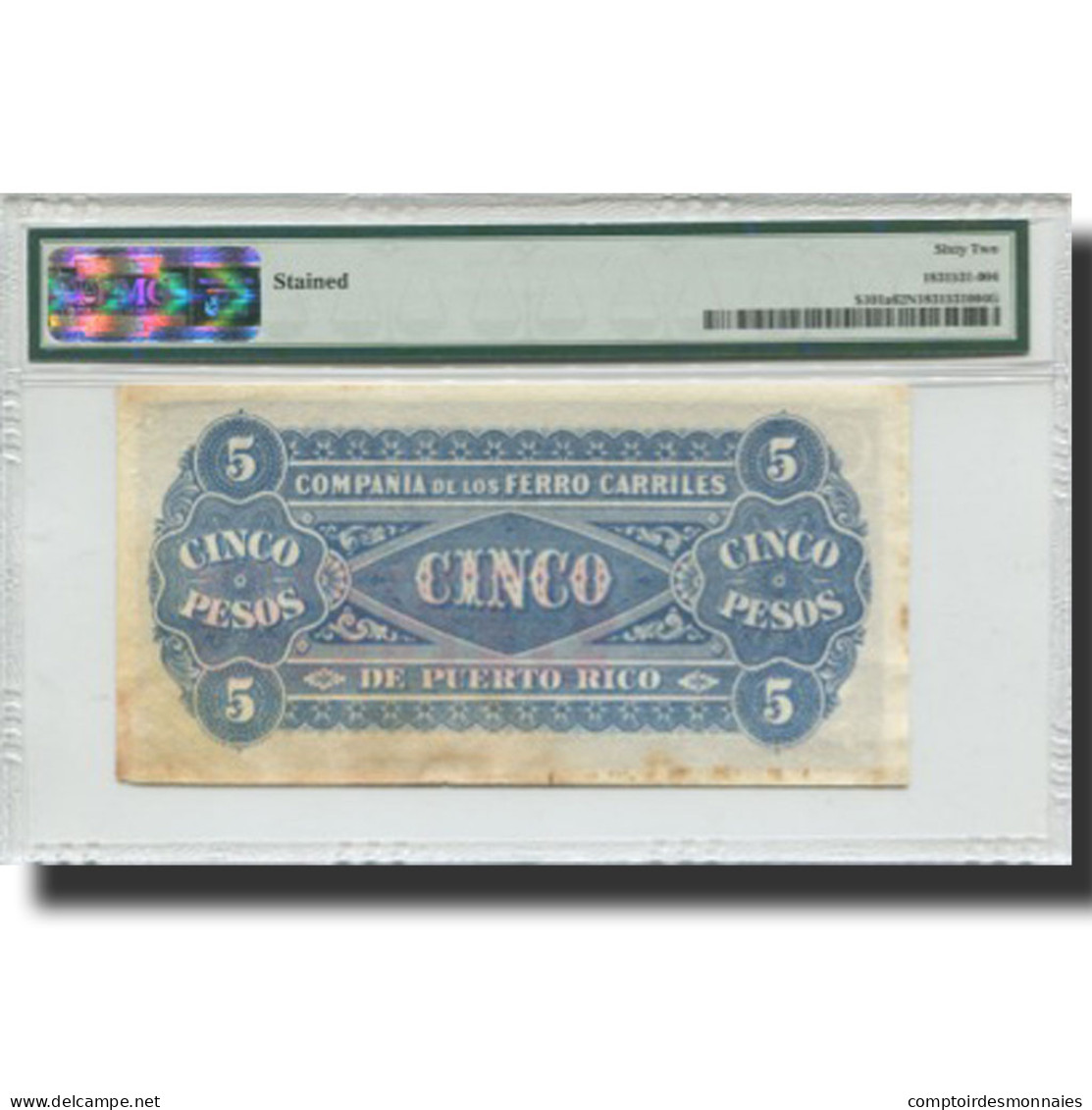 Billet, Puerto Rico, 5 Pesos, UNDATED (1880), Rare, KM:S101a, Gradée, PMG - Puerto Rico