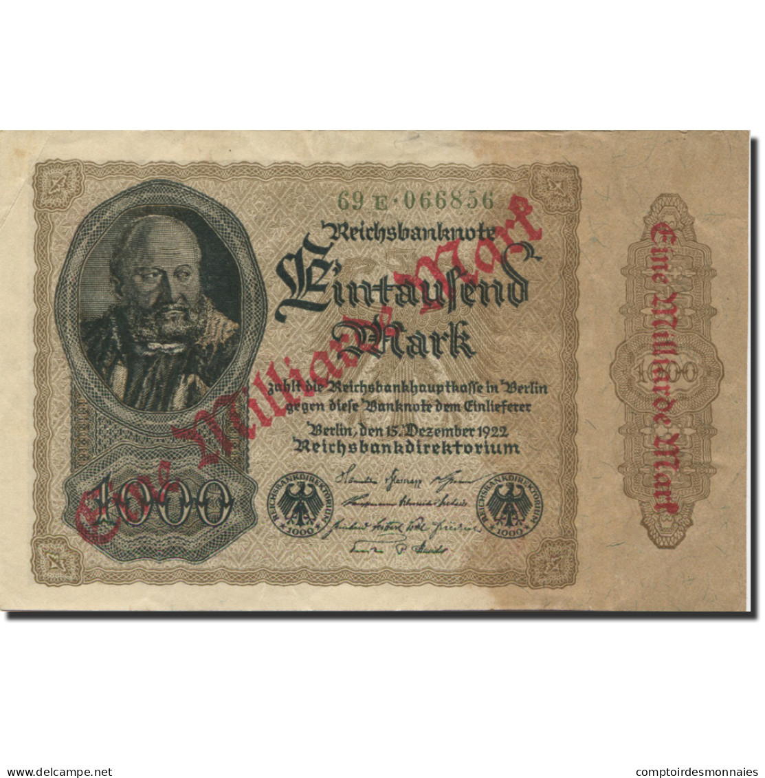 Billet, Allemagne, 1 Milliarde Mark On 1000 Mark, 1923, 1922-12-15, KM:113a - 1 Milliarde Mark