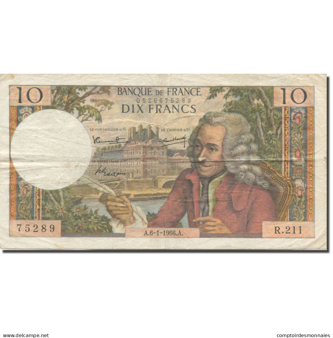 France, 10 Francs, Voltaire, 1963-1973, 1966-01-06, TB, Fayette:62.19, KM:147b - 10 F 1963-1973 ''Voltaire''