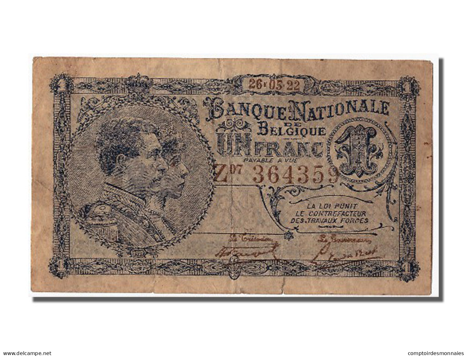 Billet, Belgique, 1 Franc, 1922, 1922-05-26, TB+ - 1 Franco