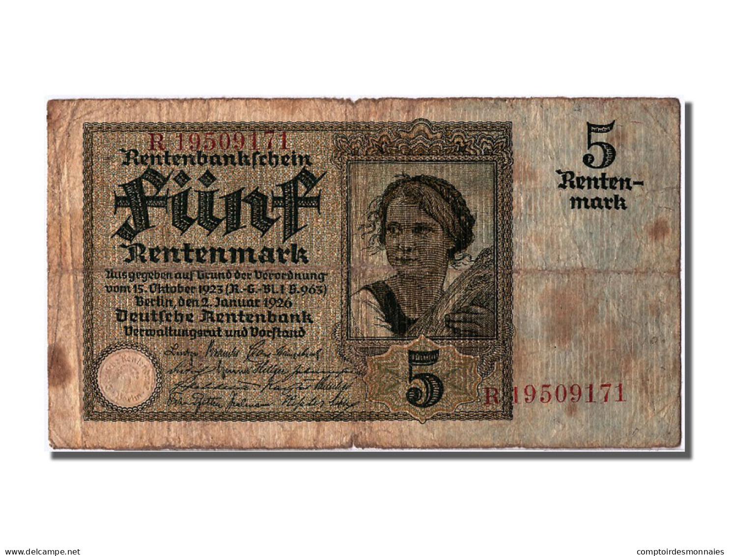 Billet, Allemagne, 5 Rentenmark, 1926, 1926-01-02, TB - 5 Rentenmark