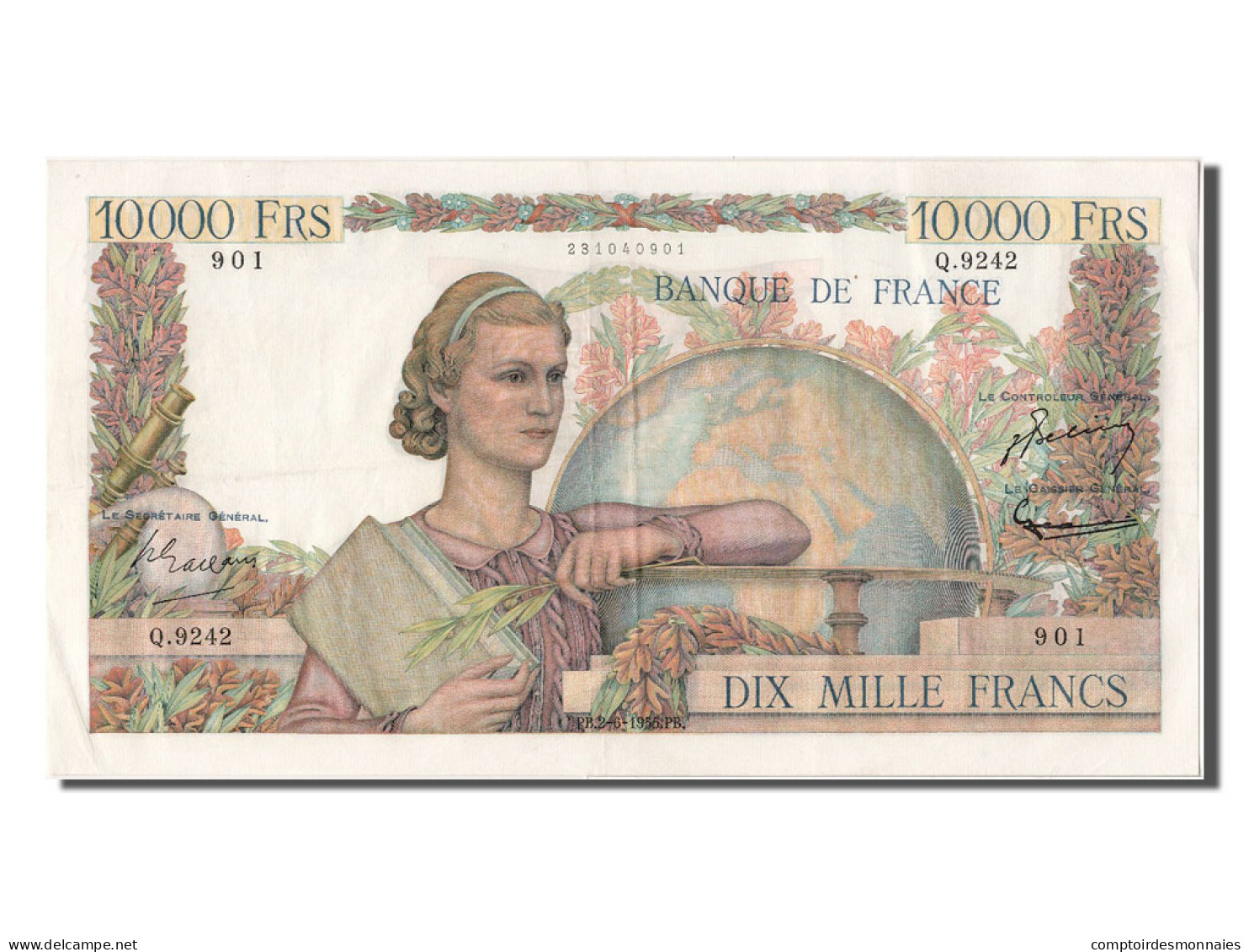 Billet, France, 10,000 Francs, 10 000 F 1945-1956 ''Génie Français'', 1955 - 10 000 F 1945-1956 ''Génie Français''