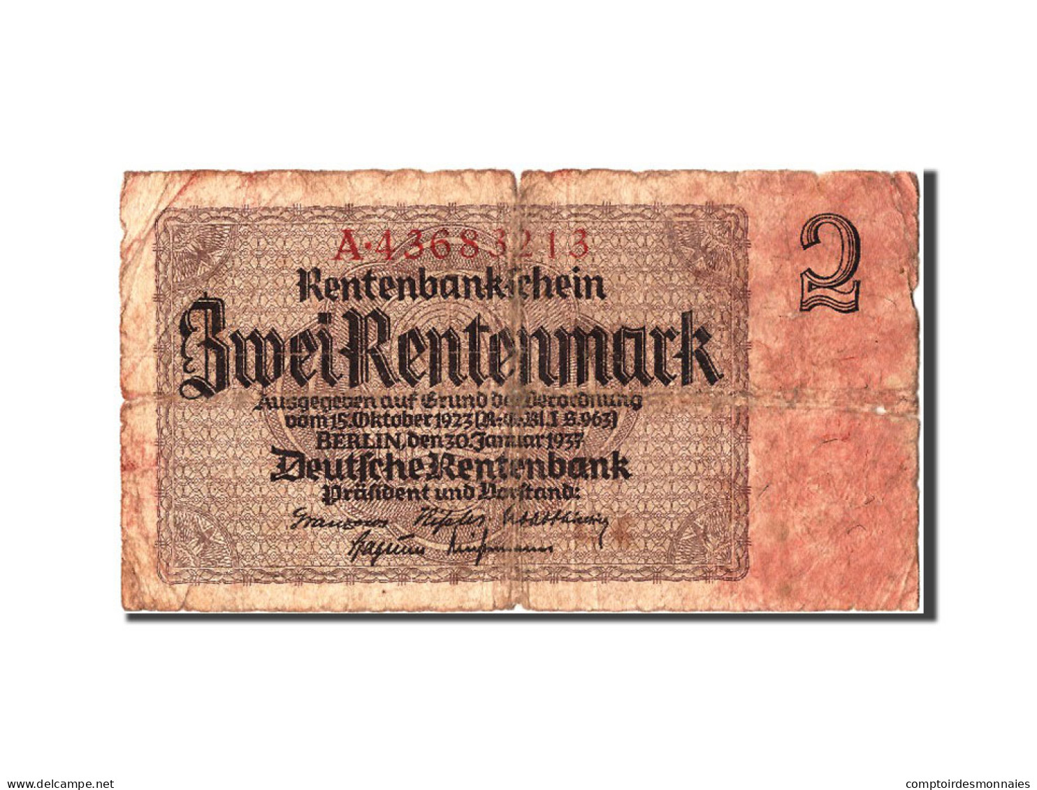 Billet, Allemagne, 2 Rentenmark, 1937, 1937-01-30, B - 2 Rentenmark