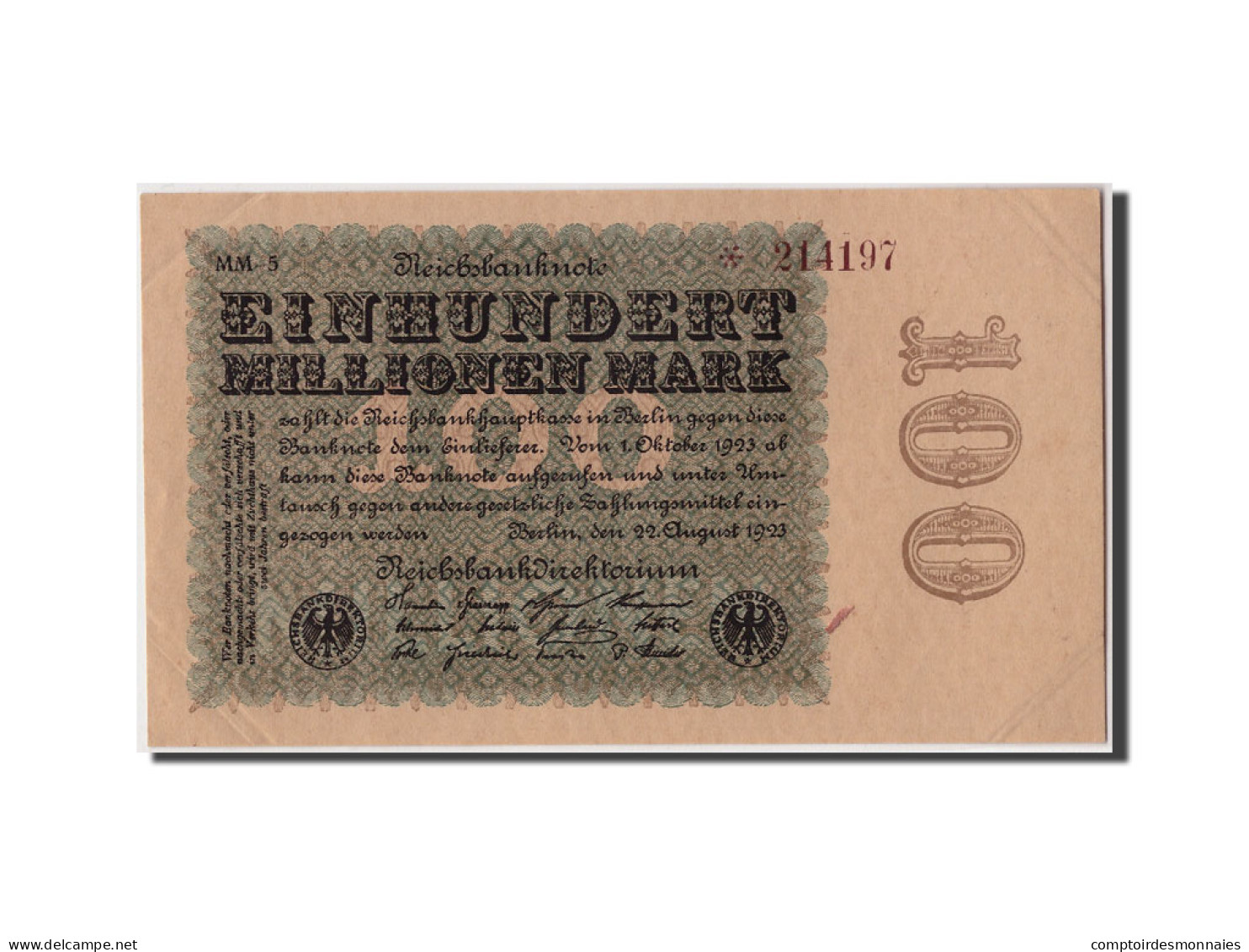 Billet, Allemagne, 100 Millionen Mark, 1923, 1923-08-22, SUP - 100 Millionen Mark