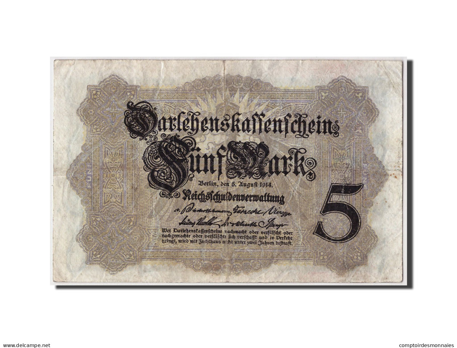 Billet, Allemagne, 5 Mark, 1914, 1914-08-05, TTB - 5 Mark