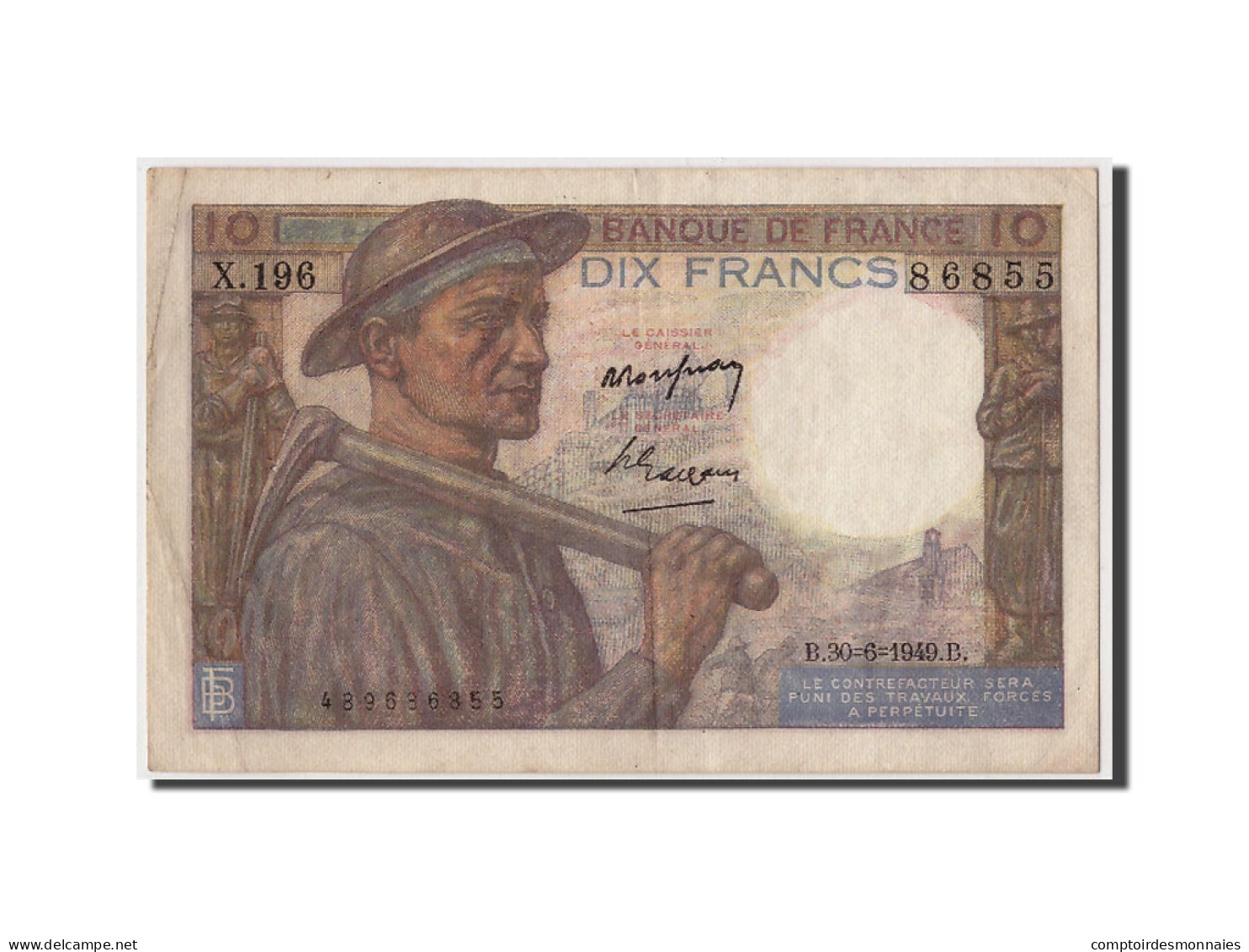 Billet, France, 10 Francs, 10 F 1941-1949 ''Mineur'', 1949, 1949-06-30, TTB+ - 10 F 1941-1949 ''Mineur''