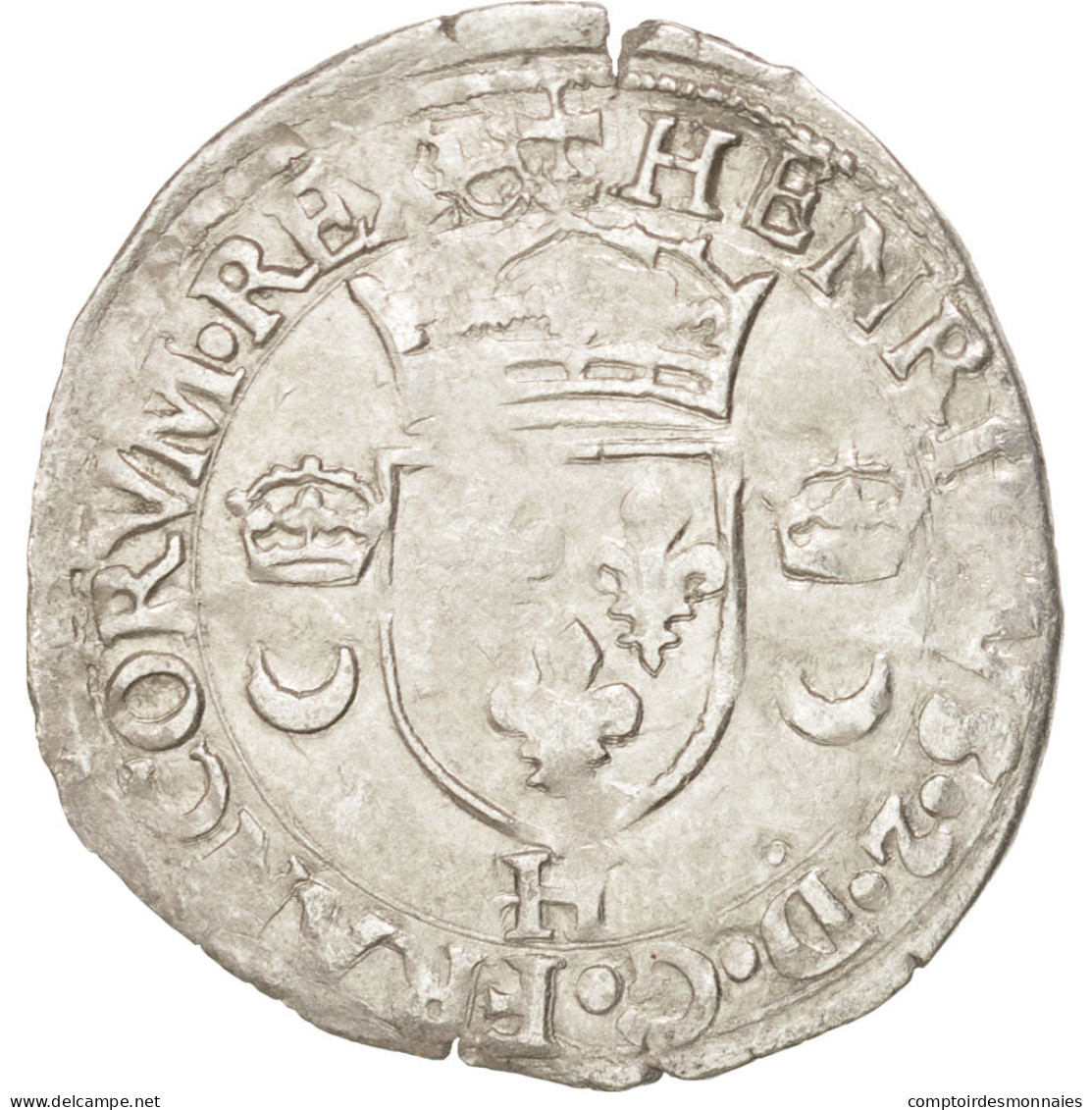 Monnaie, France, Douzain Aux Croissants, 1550, La Rochelle, TTB, Billon - 1547-1559 Henri II