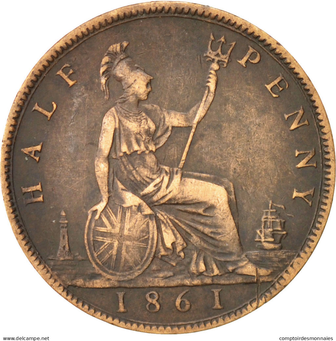 Monnaie, Grande-Bretagne, Victoria, 1/2 Penny, 1861, SUP, Bronze, KM:748.2 - Autres & Non Classés