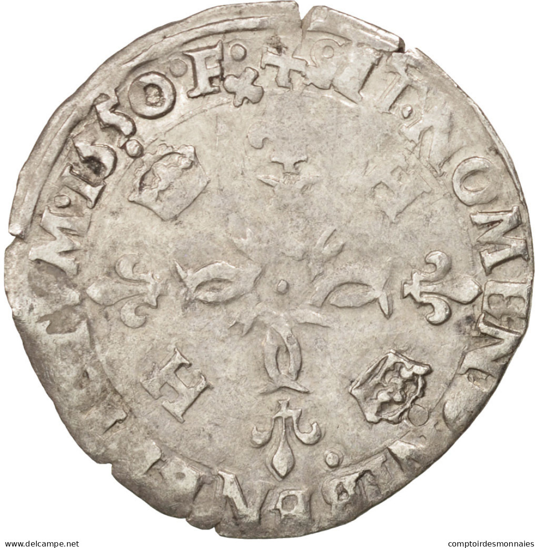 Monnaie, France, Douzain Aux Croissants, 1550, Lyon, TB+, Billon, Duplessy:997 - 1547-1559 Henry II