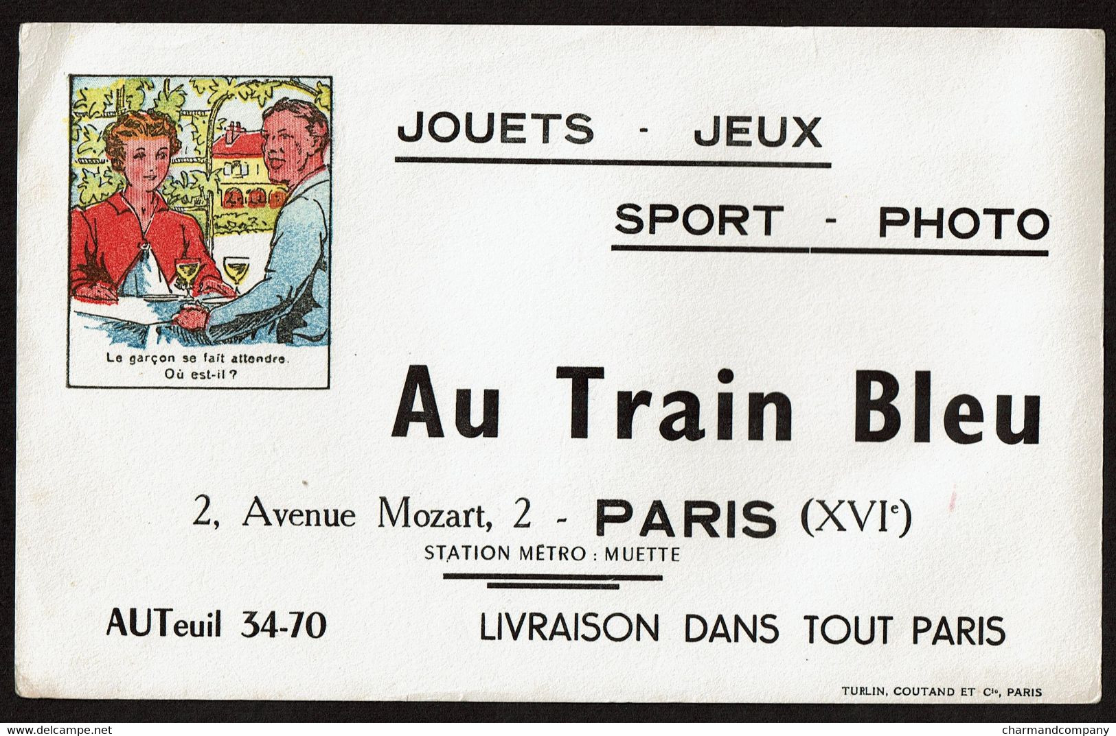 Grand Buvard AU TRAIN BLEU 2 Avenue Mozart Paris XVIe - Jouets / Jeux / Sport / Photo - 2 Scans - Other & Unclassified