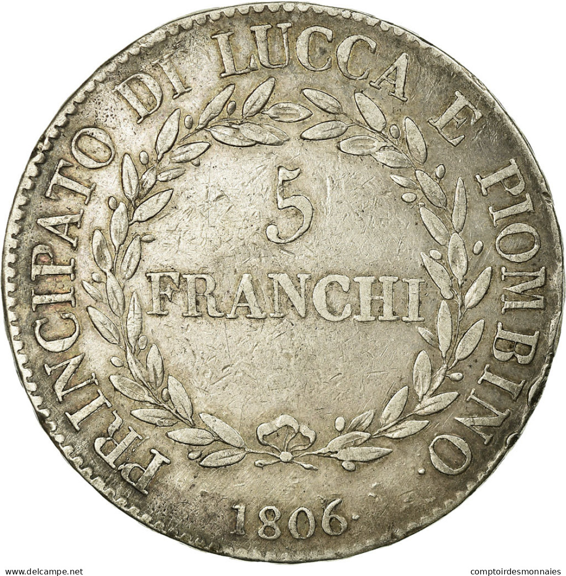 Monnaie, États Italiens, LUCCA, Felix And Elisa, 5 Franchi, 1806, Firenze, TTB - Lucca