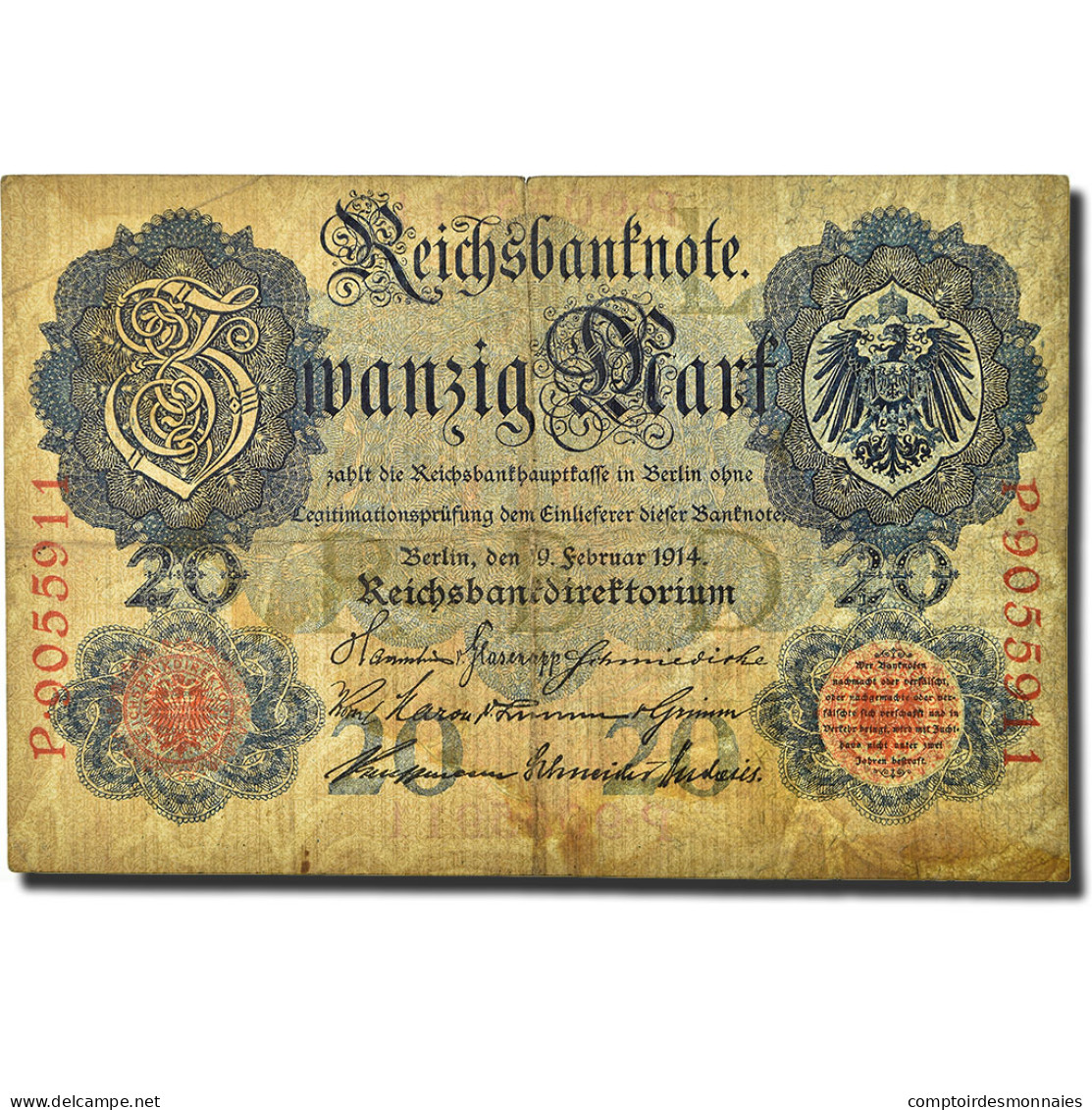 Billet, Allemagne, 20 Mark, 1914, 1914-02-19, KM:46b, B - 20 Mark