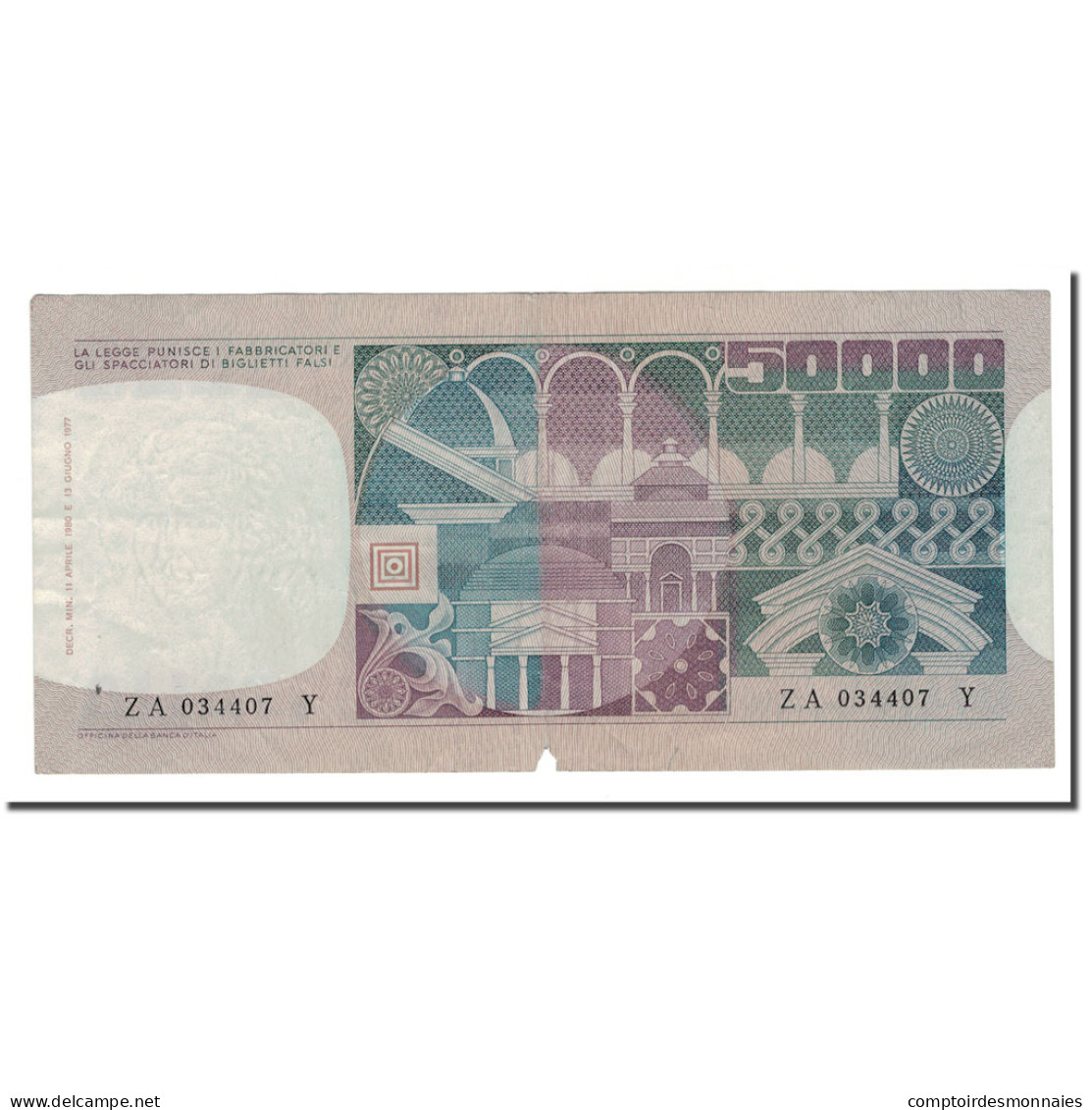 Billet, Italie, 50,000 Lire, 1980, 1980-04-11, KM:107c, TTB - 50.000 Lire