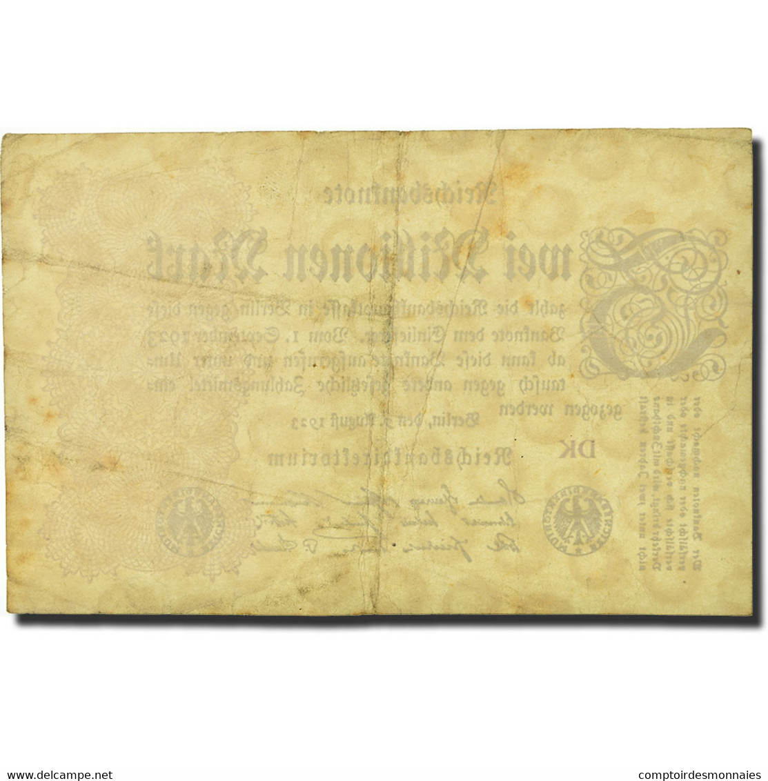 Billet, Allemagne, 2 Millionen Mark, 1923, 1923-08-09, KM:104b, B - 2 Millionen Mark