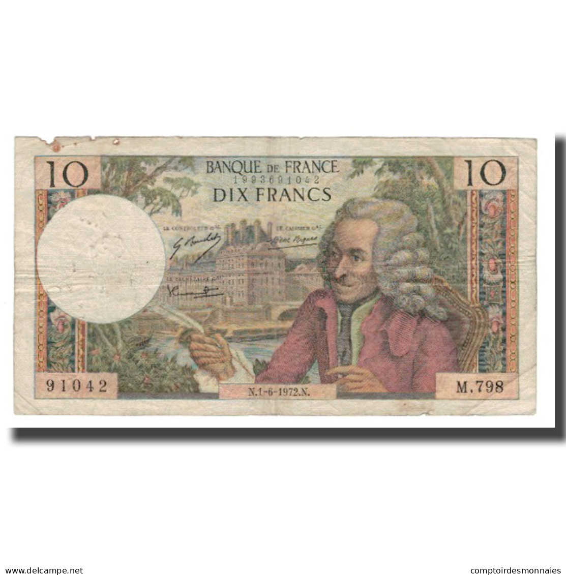 France, 10 Francs, 1972, 1972-06-01, B+, Fayette:62.57, KM:147d - 10 F 1963-1973 ''Voltaire''