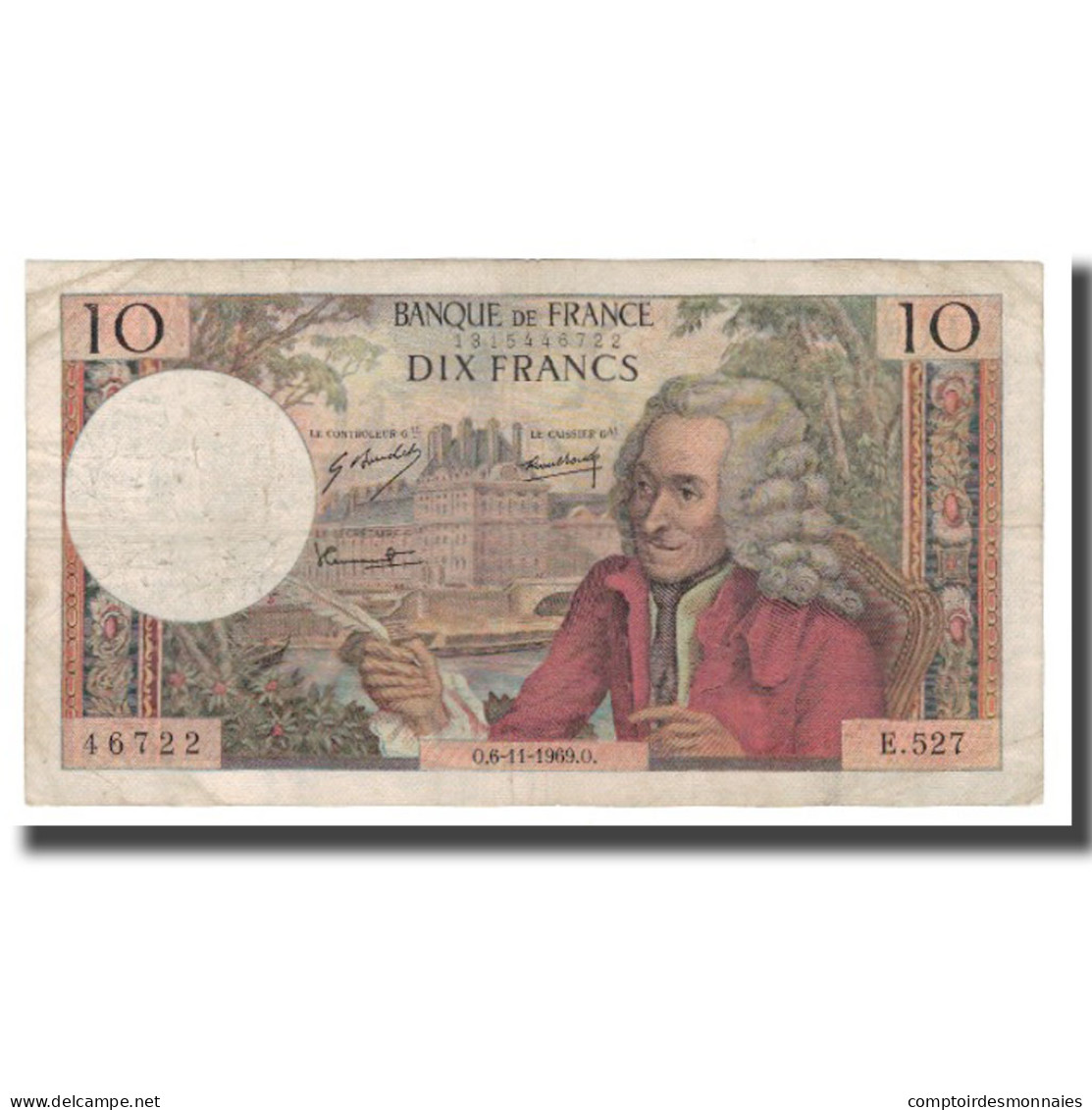 France, 10 Francs, 1969, 1969-11-06, TB+, Fayette:62.40, KM:147c - 10 F 1963-1973 ''Voltaire''