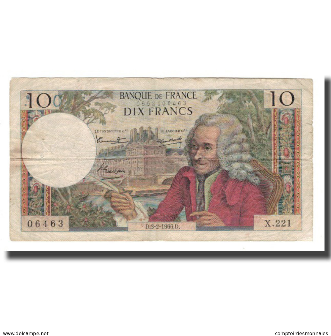 France, 10 Francs, 1966, 1966-02-03, TB+, Fayette:62.20, KM:147b - 10 F 1963-1973 ''Voltaire''