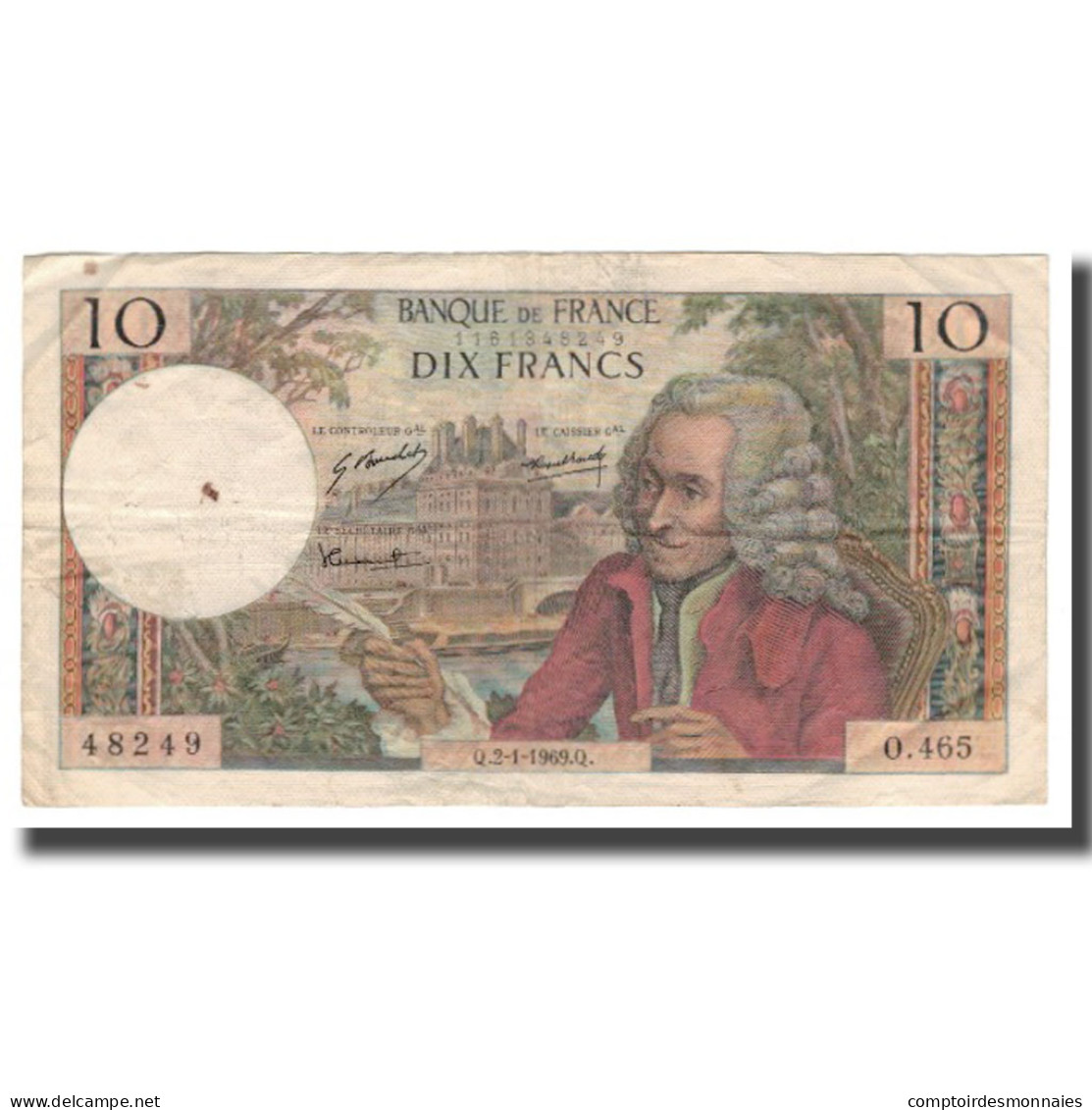 France, 10 Francs, Voltaire, 1969, 1969-01-02, TB+, Fayette:62.36, KM:147c - 10 F 1963-1973 ''Voltaire''