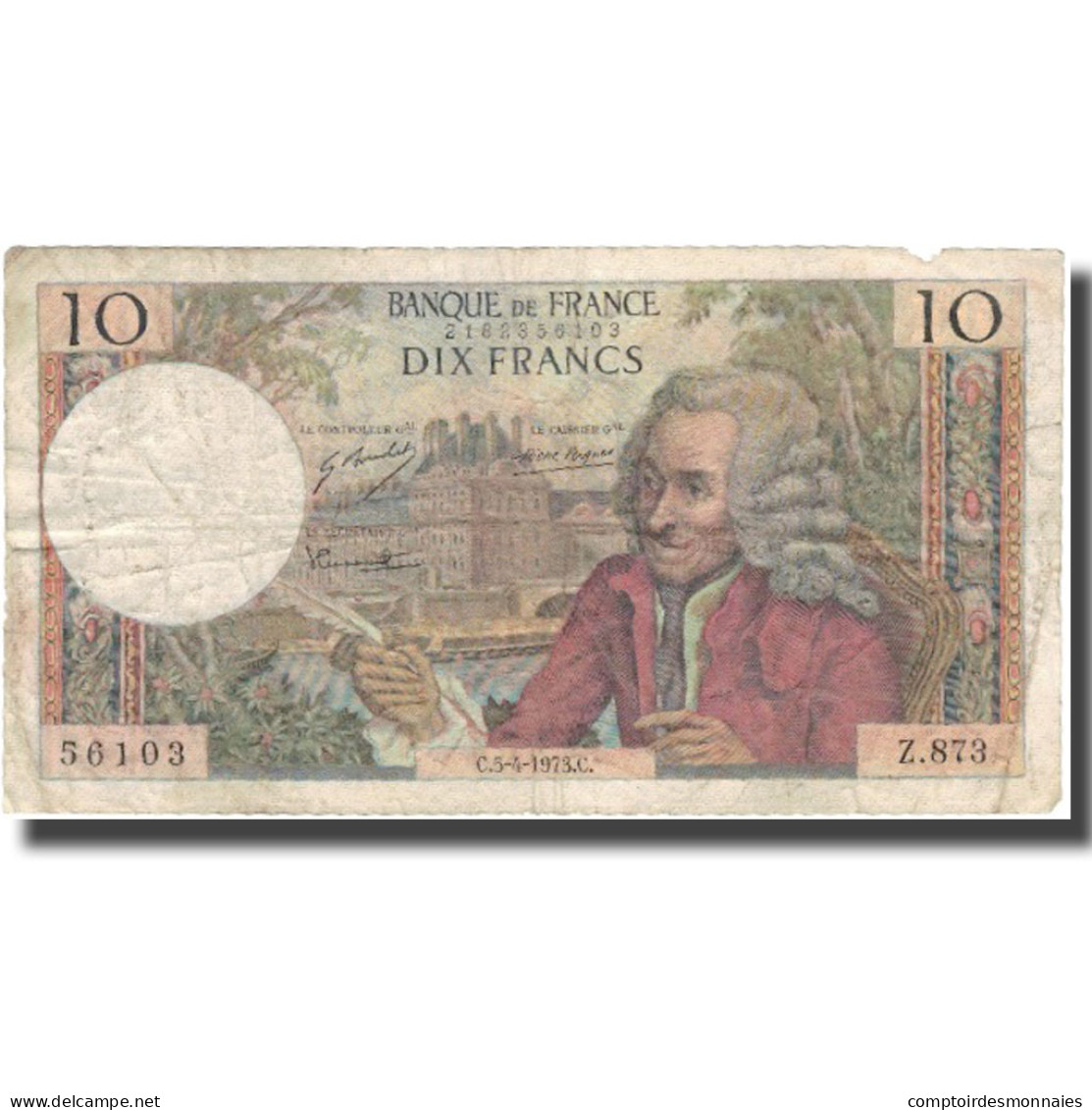 France, 10 Francs, 10 F 1963-1973 ''Voltaire'', 1973, 1973-04-05, B+ - 10 F 1963-1973 ''Voltaire''