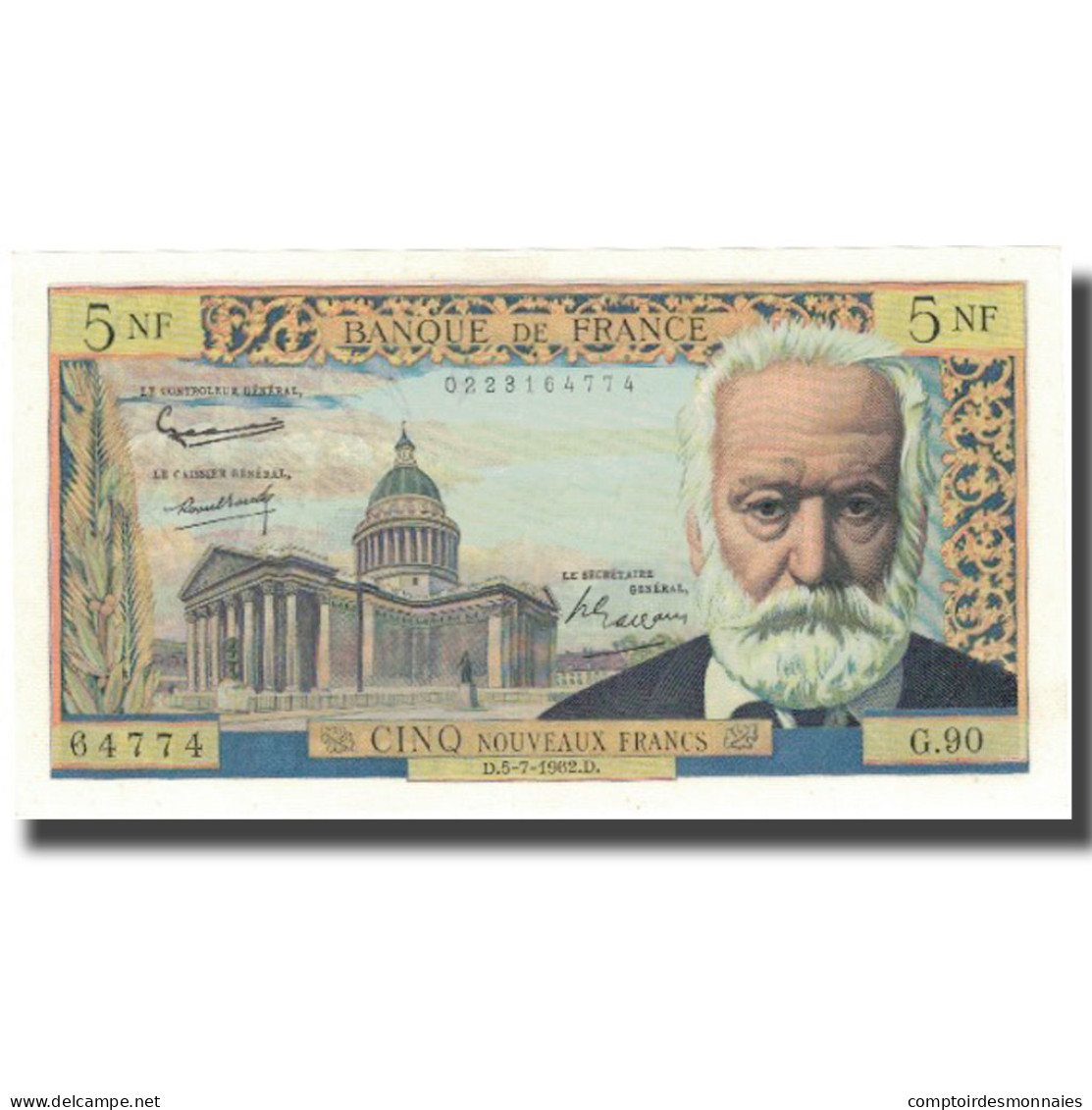 France, 5 Nouveaux Francs, Victor Hugo, 1962, 1962-07-05, SUP+, Fayette:56.12 - 5 NF 1959-1965 ''Victor Hugo''