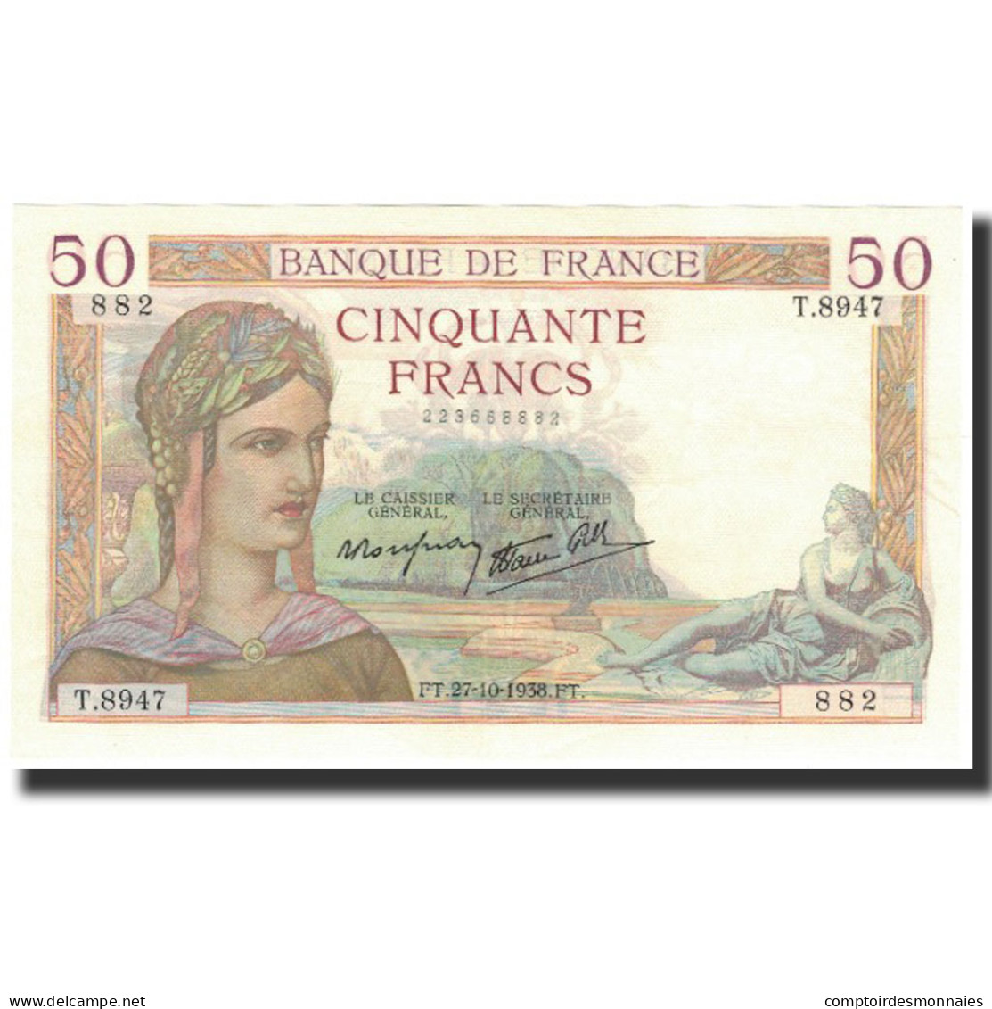 France, 50 Francs, 50 F 1934-1940 ''Cérès'', 1938-10-27, SPL, Fayette:18.17 - 50 F 1934-1940 ''Cérès''