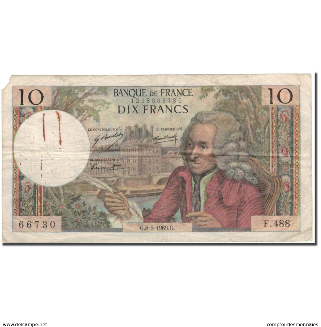 France, 10 Francs, 10 F 1963-1973 ''Voltaire'', 1969-05-08, B+, Fayette:62.38 - 10 F 1963-1973 ''Voltaire''