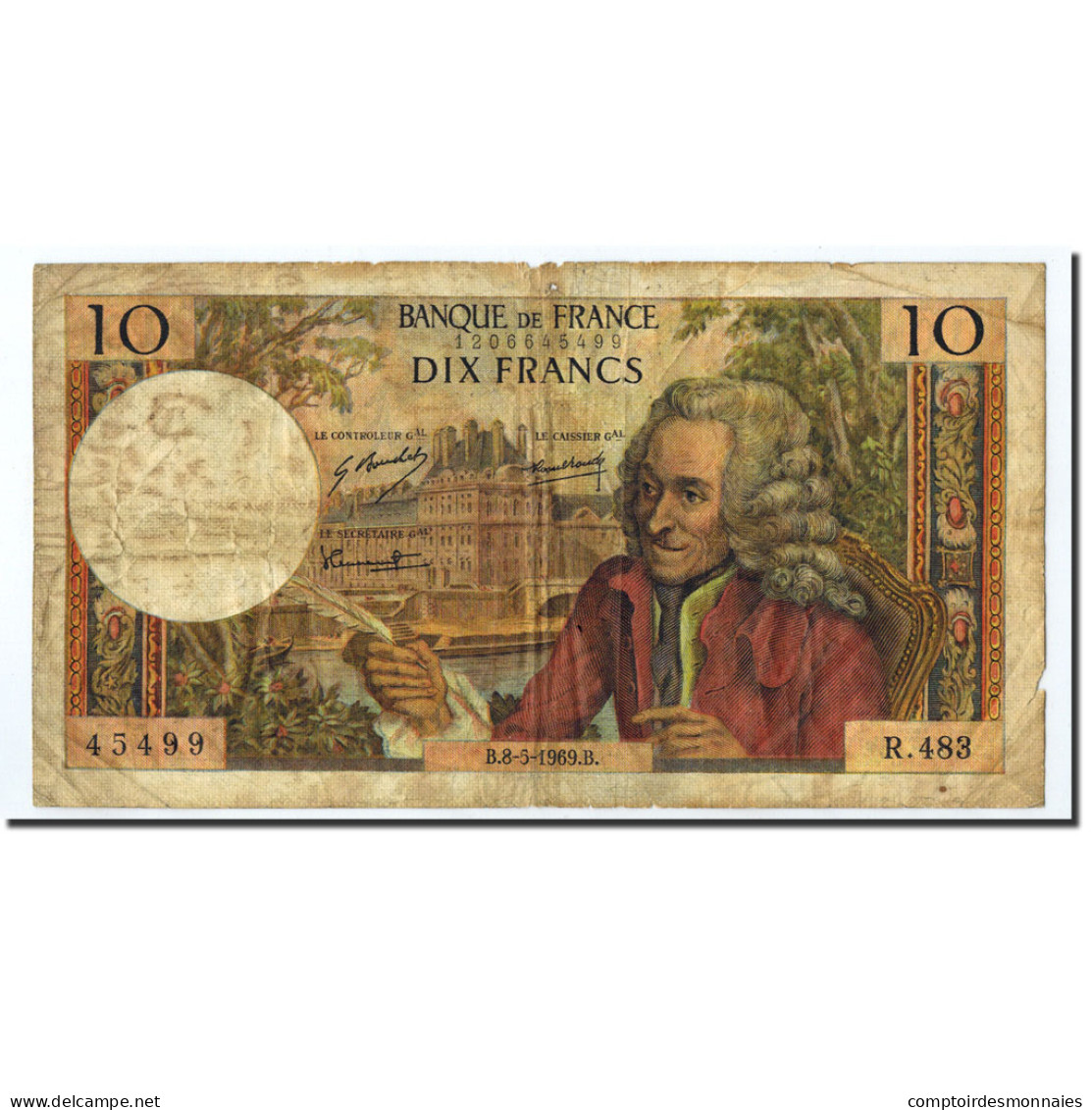 Billet, France, 10 Francs, 1969, 1969-05-08, B, Fayette:62.38, KM:147c - 10 F 1963-1973 ''Voltaire''