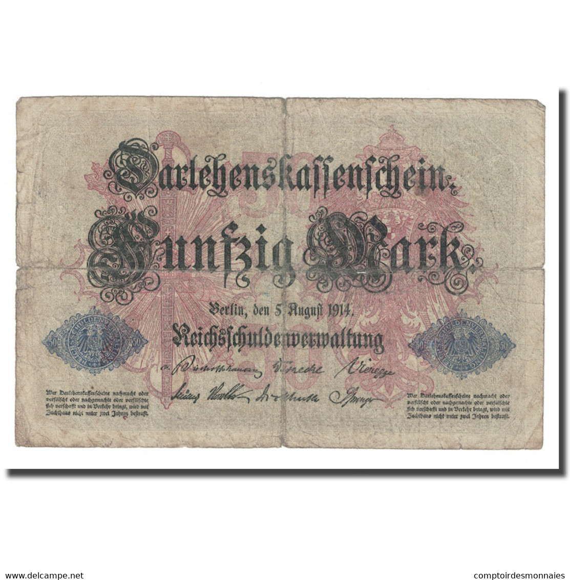 Billet, Allemagne, 50 Mark, 1914, 1914-08-05, KM:49b, B+ - 50 Mark