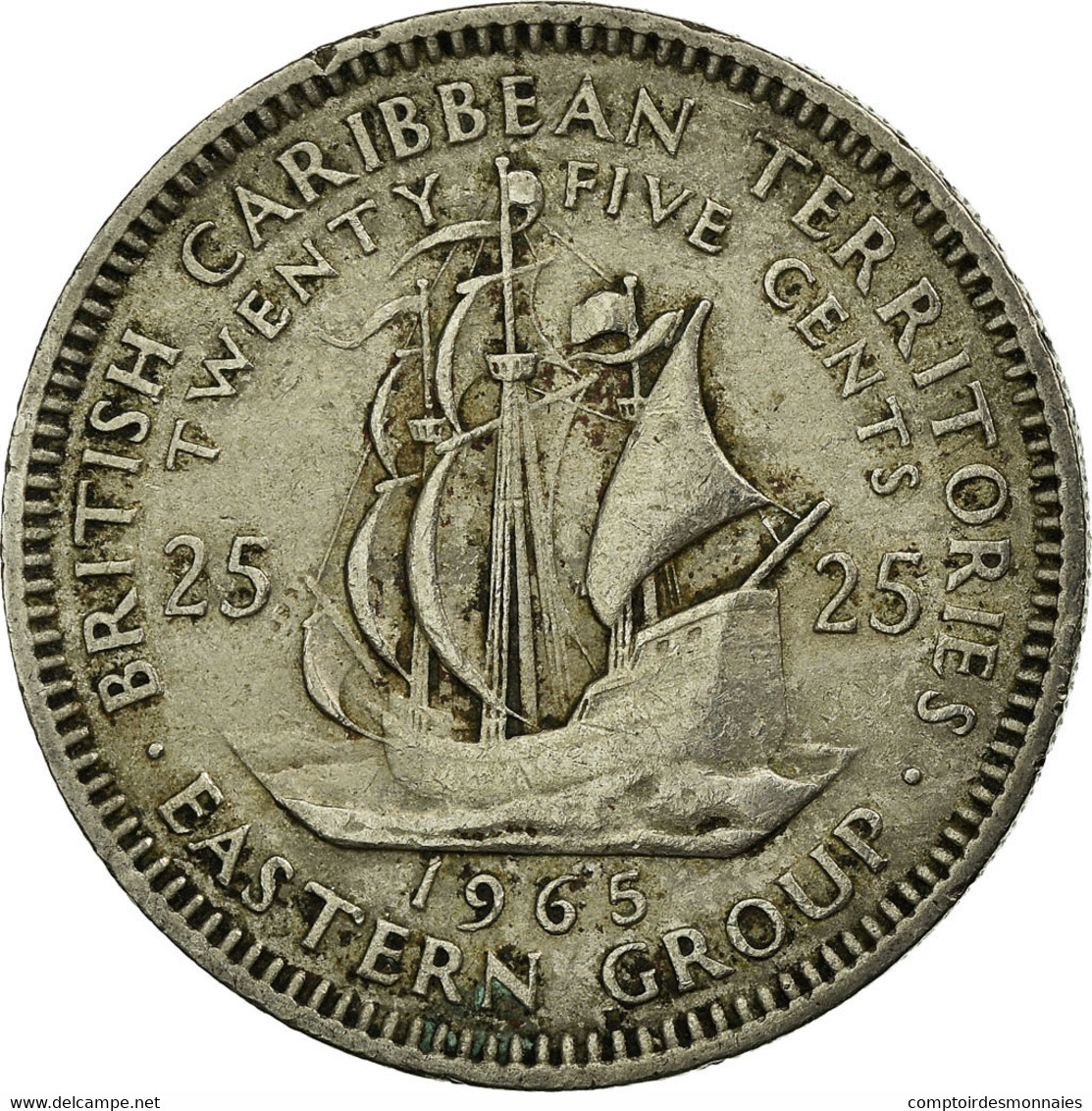 Monnaie, Etats Des Caraibes Orientales, Elizabeth II, 25 Cents, 1965, TB+ - Caraïbes Orientales (Etats Des)