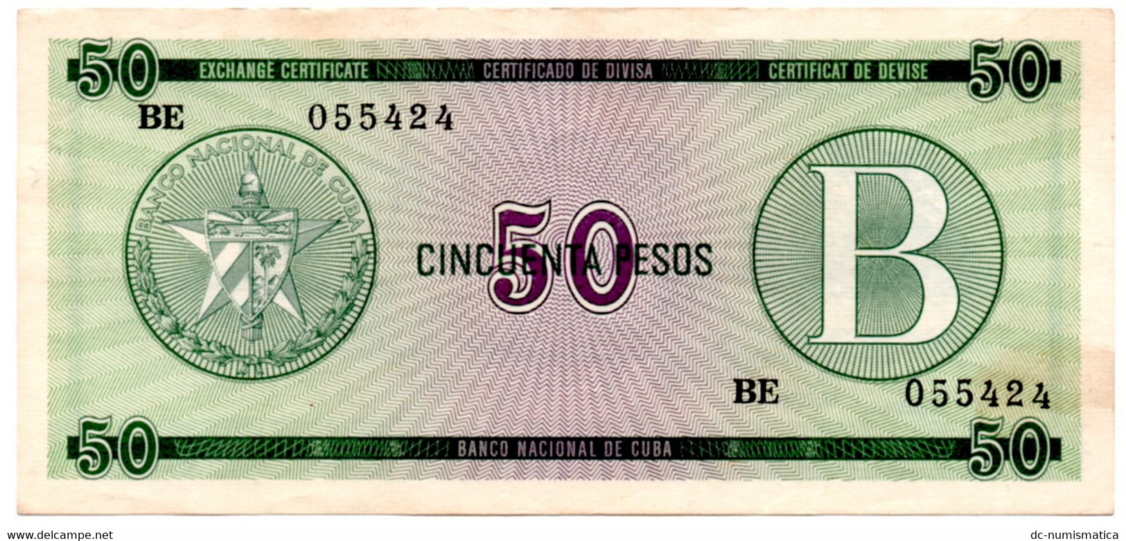 Cuba 50 Pesos Certificado De Divisa 1985 Serie B Pick FX 10 MBC VF - Cuba