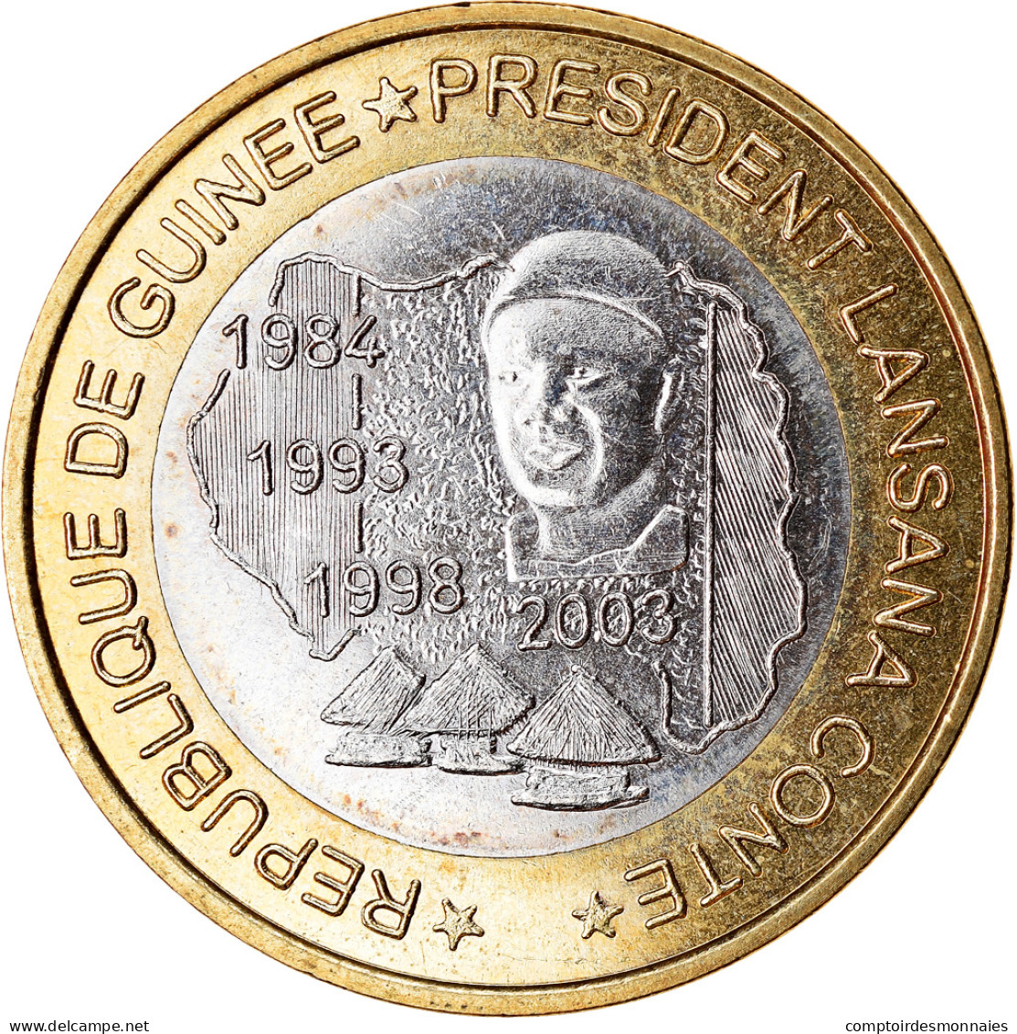 Monnaie, Guinea, 6000 CFA, 2003, Président Lansan Conté, SPL, Bi-Metallic - Guinea