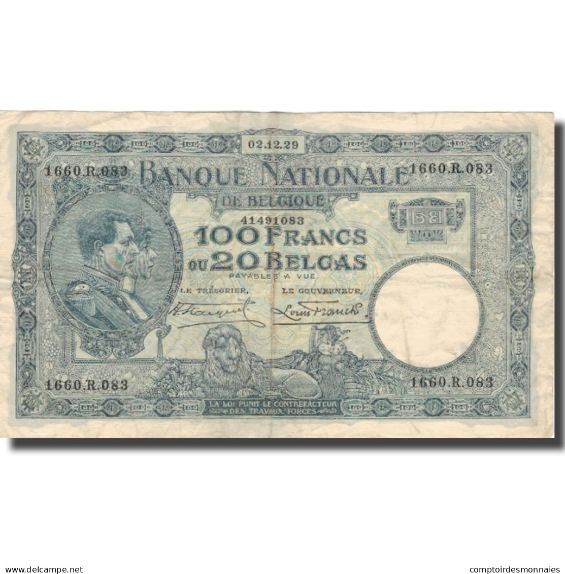 Billet, Belgique, 100 Francs-20 Belgas, 1929, 1929-04-15, KM:102, TTB - 100 Francs & 100 Francs-20 Belgas