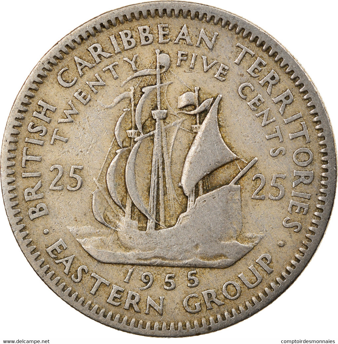 Monnaie, Etats Des Caraibes Orientales, Elizabeth II, 25 Cents, 1955, TTB - Caribe Oriental (Estados Del)