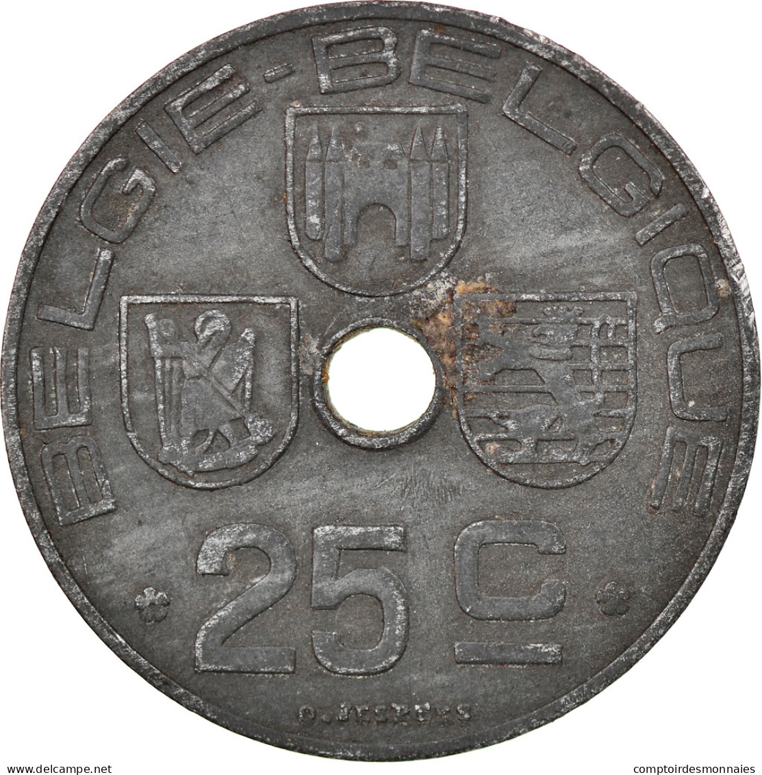 Monnaie, Belgique, 25 Centimes, 1945, TTB, Zinc, KM:132 - 10 Cent & 25 Cent