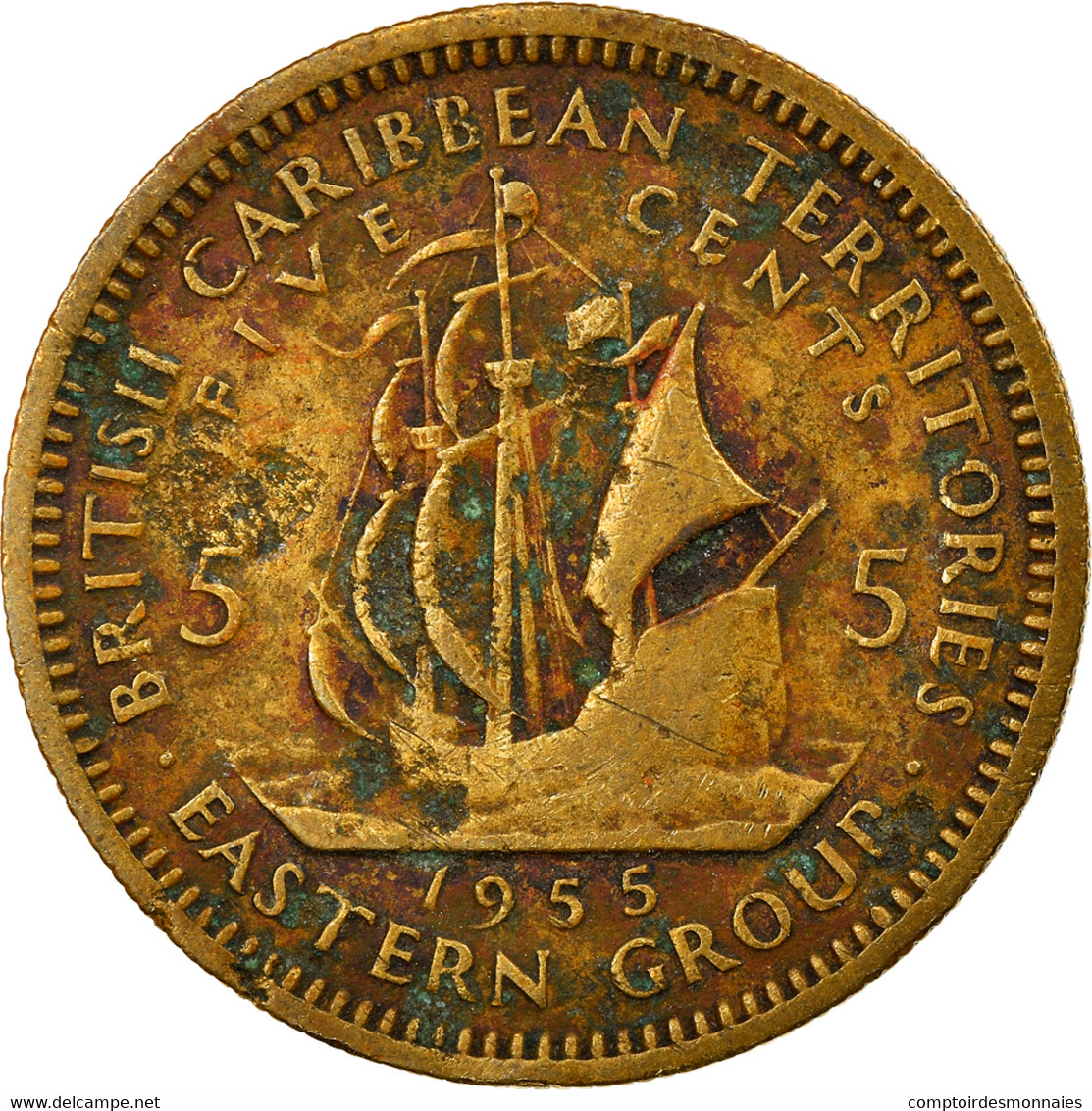 Monnaie, Etats Des Caraibes Orientales, Elizabeth II, 5 Cents, 1955, TTB - Caraïbes Orientales (Etats Des)