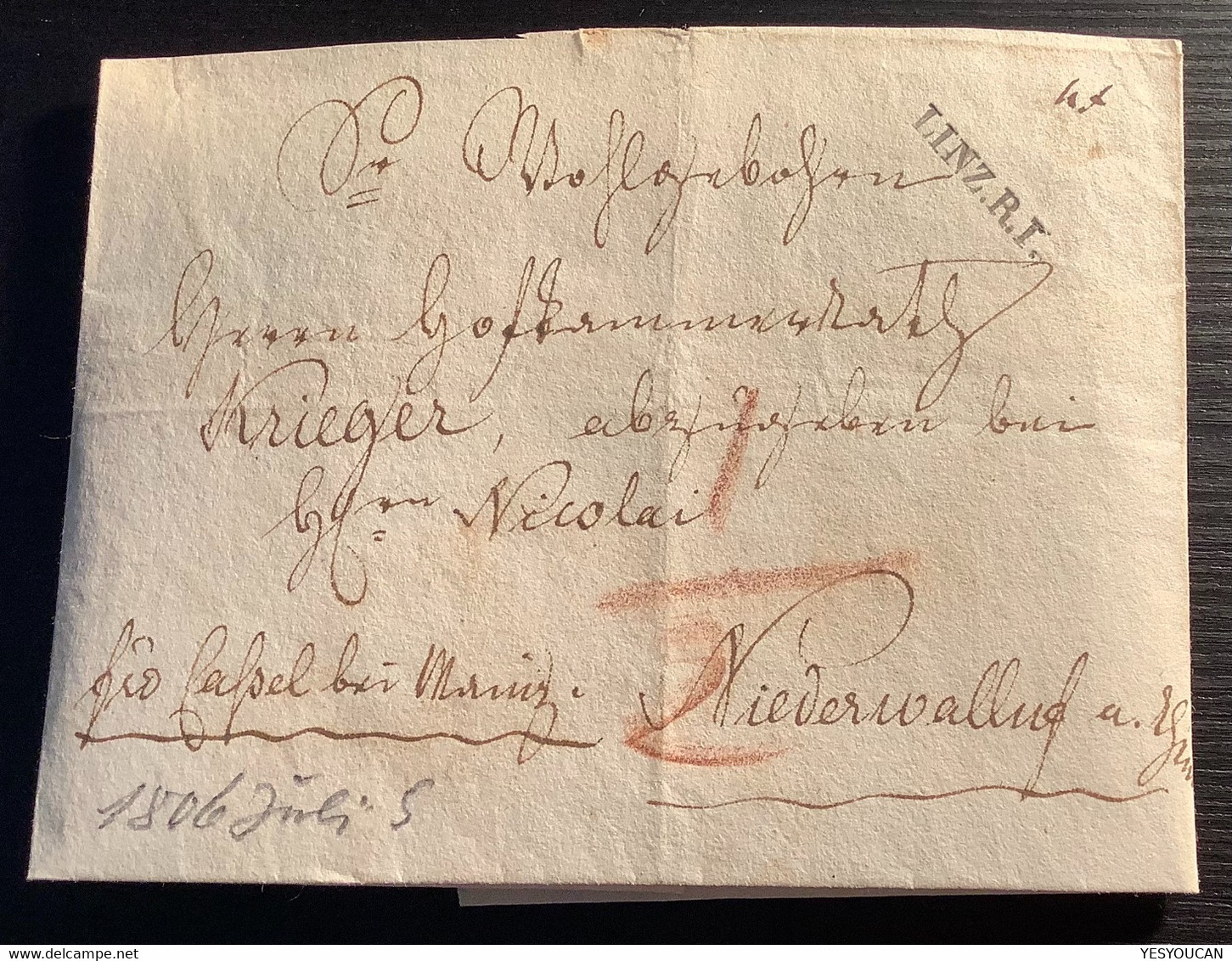 LINZ R.I (AM RHEIN =Preussen/Rheinland/RB Koblenz/LK Neuwied) Vorphila Brief "franco Cassel Bei Mainz" (Thurn Und Taxis) - [Voorlopers