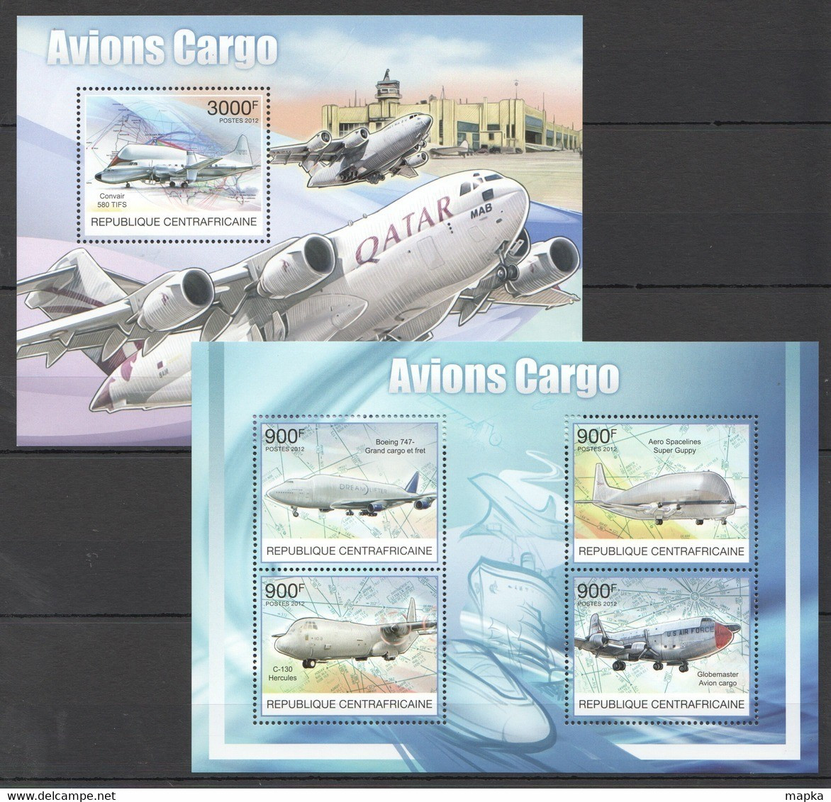 CA849 2012 CENTRAL AFRICA CENTRAFRICAINE AVIATION AVIONS CARGO 1KB+1BL MNH - Avions