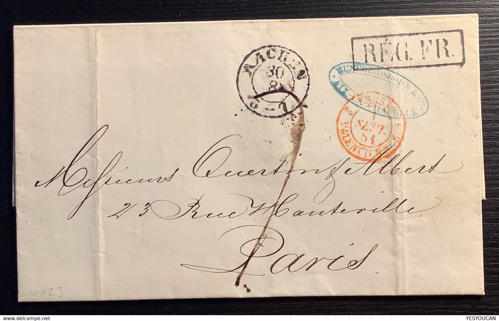 AACHEN + REG FR(régime Frontalier)1851 Brief>Paris France(lettre Prusse Valenciennes Transit Post Frankreich Grenzrayon - Cartas & Documentos