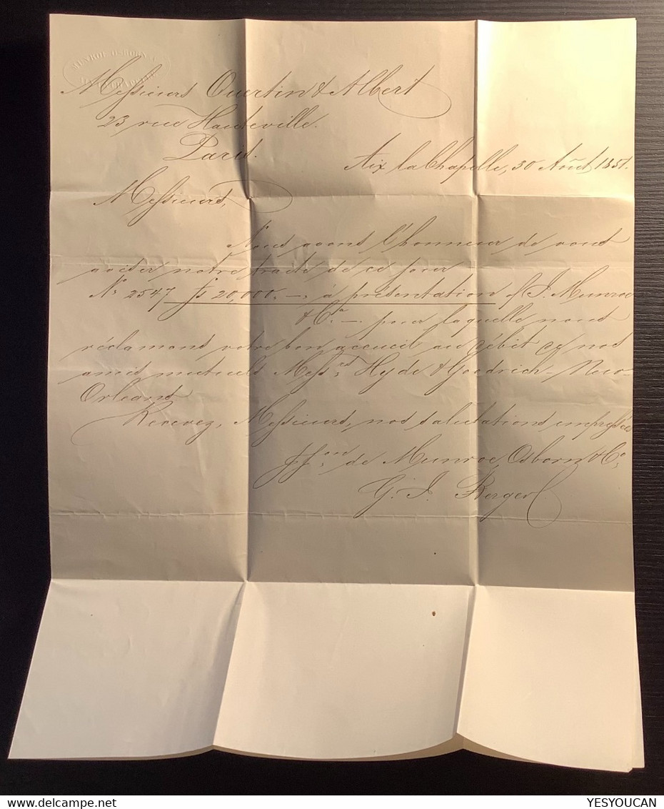 AACHEN + REG FR(régime Frontalier)1851 Brief>Paris France(lettre Prusse Valenciennes Transit Post Frankreich Grenzrayon - Covers & Documents