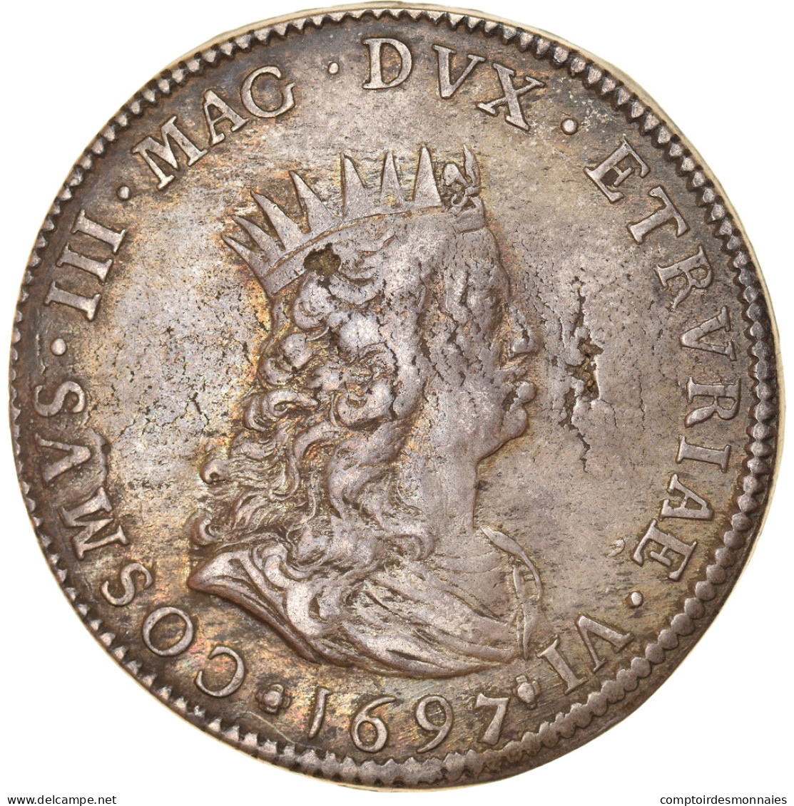 Monnaie, États Italiens, LIVORNO, Tollero, 1697, Florence, TB+, Argent, KM:16.4 - Toscane