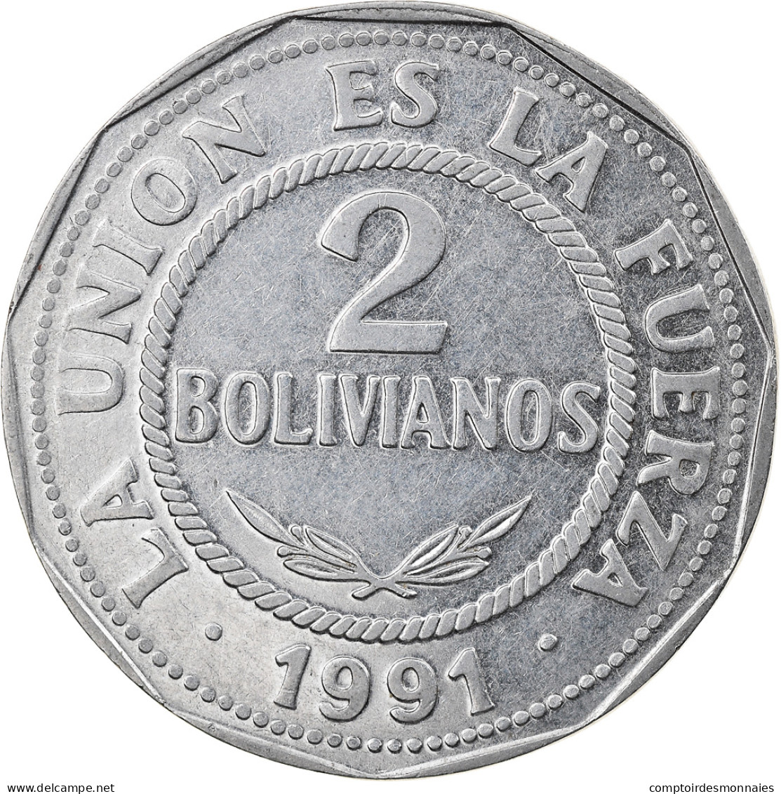 Monnaie, Bolivie, 2 Bolivianos, 1991, TTB, Stainless Steel, KM:206.1 - Bolivia