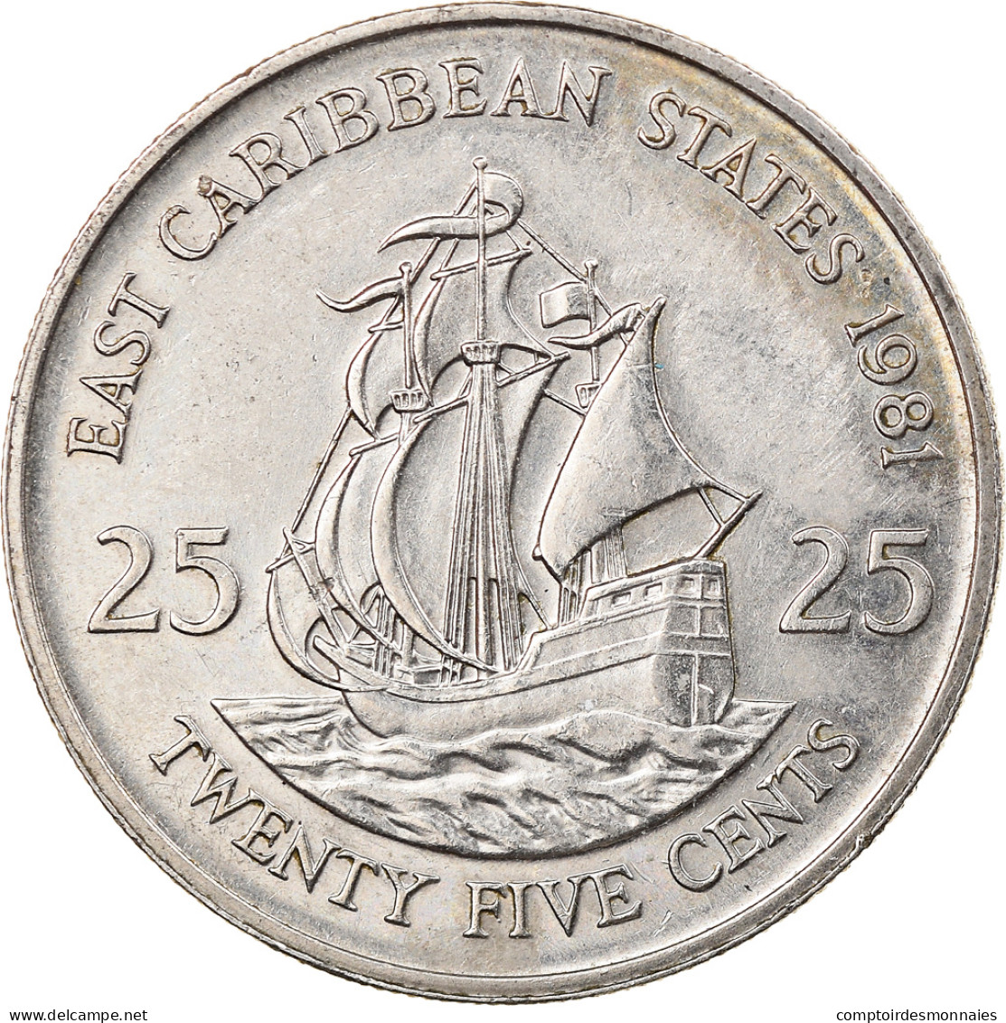 Monnaie, Etats Des Caraibes Orientales, Elizabeth II, 25 Cents, 1981, TTB - Caribe Británica (Territorios Del)