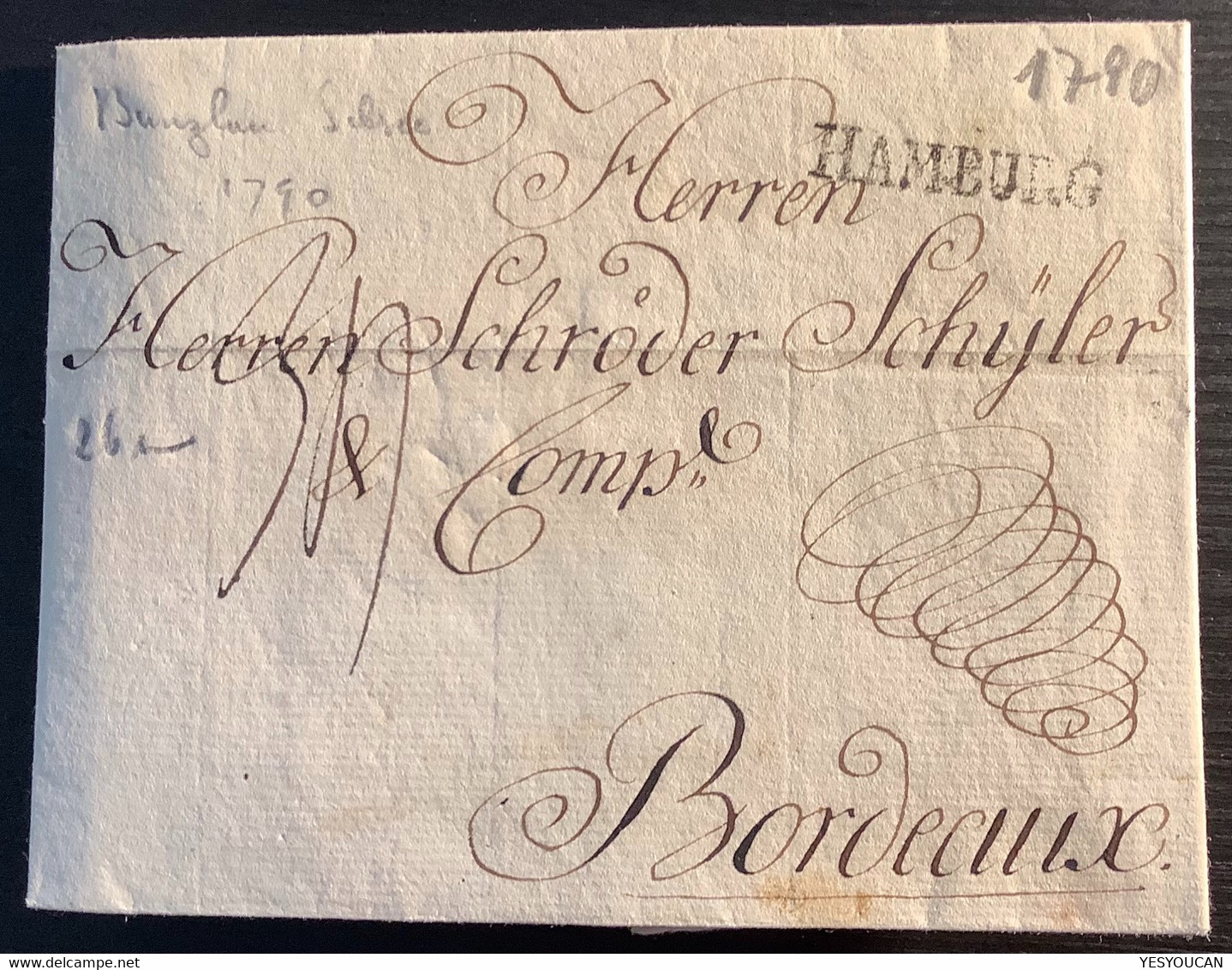 "HAMBURG" 1790 Brief Bunzlau Schlesien (Preussen)>Schroeder Schuyler Bordeaux France(lettre Transit Post Frankreich - Préphilatélie