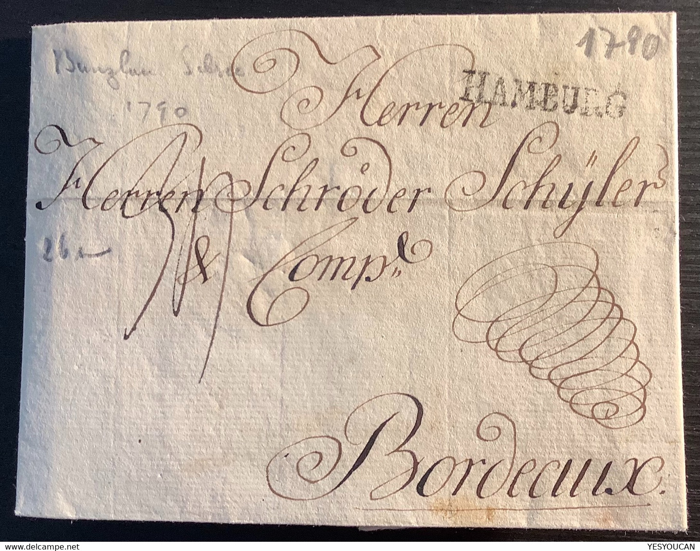 "HAMBURG" 1790 Brief Bunzlau Schlesien (Preussen)>Schroeder Schuyler Bordeaux France(lettre Transit Post Frankreich - [Voorlopers