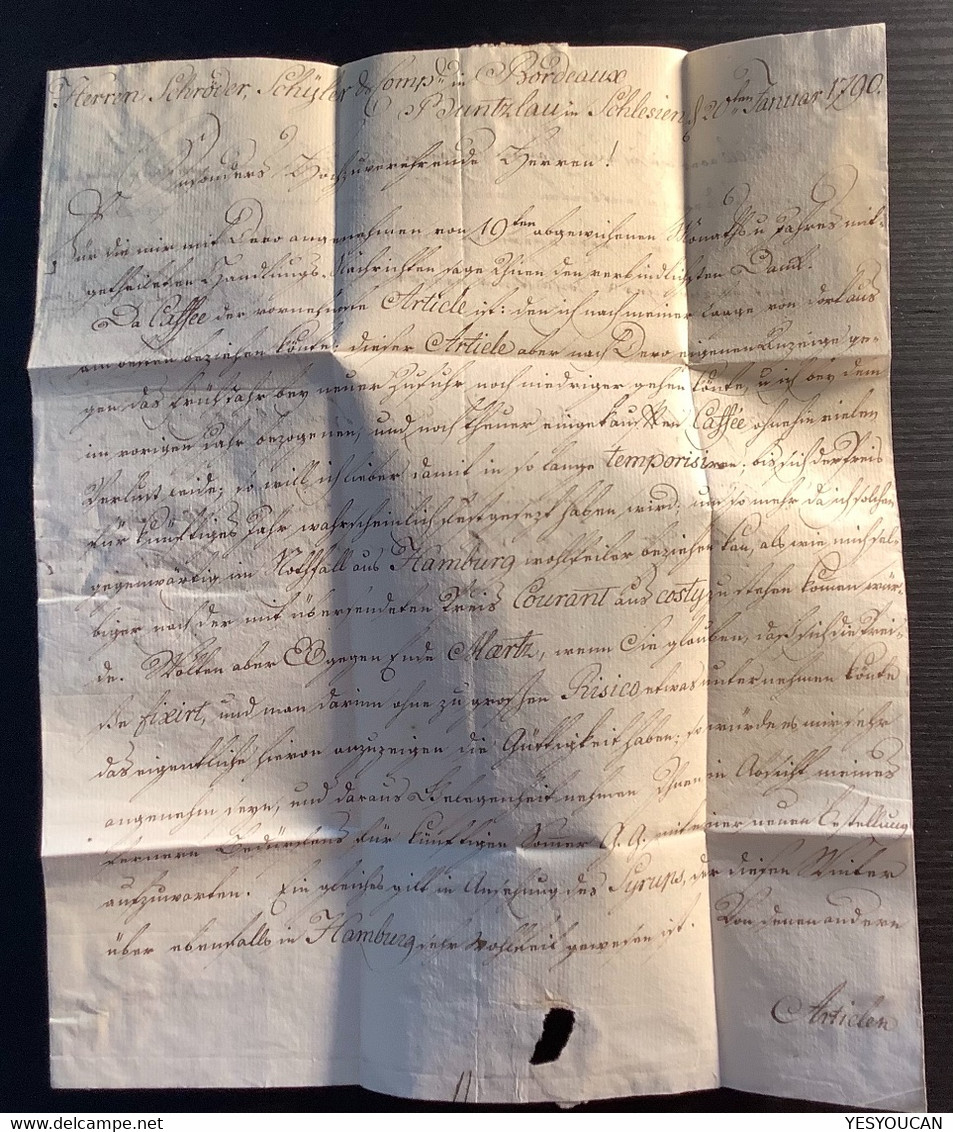 "HAMBURG" 1790 Brief Bunzlau Schlesien (Preussen)>Schroeder Schuyler Bordeaux France(lettre Transit Post Frankreich - [Voorlopers