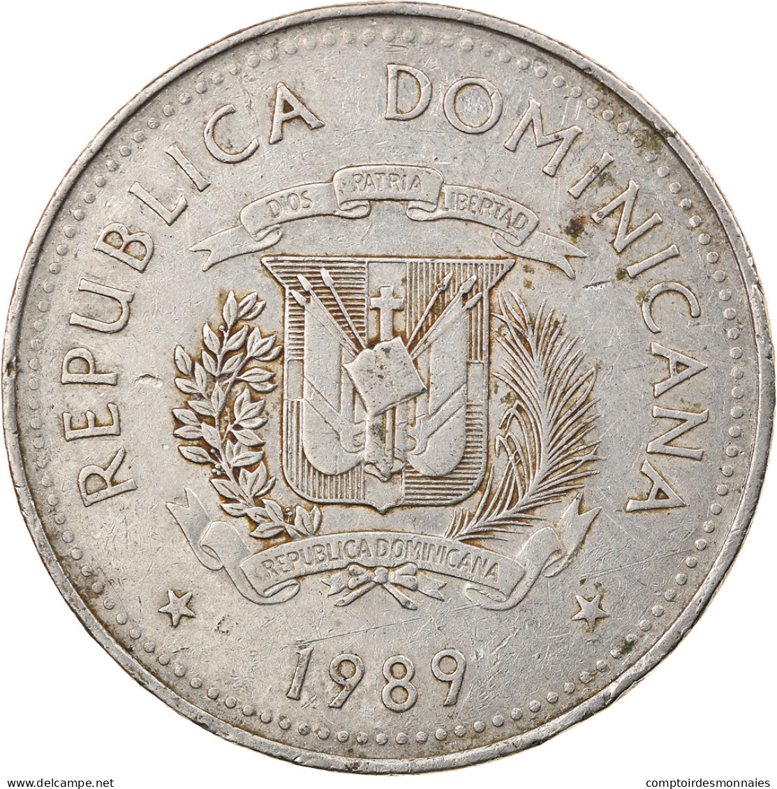 Monnaie, Dominican Republic, 1/2 Peso, 1989, TB+, Nickel Clad Steel, KM:73.1 - Dominicaanse Republiek