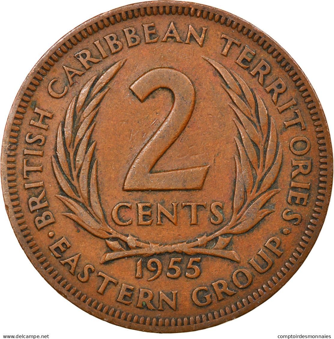 Monnaie, Etats Des Caraibes Orientales, Elizabeth II, 2 Cents, 1955, TB+ - Territoires Britanniques Des Caraïbes