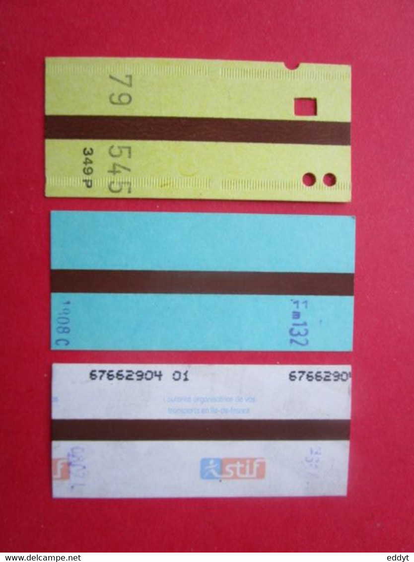 3 TICKETS Métro Autobus RATP SNCF - PARIS - 2° Classe - DIVERS - Couleur Jaune/Bleu/Blanc - TBE - Welt