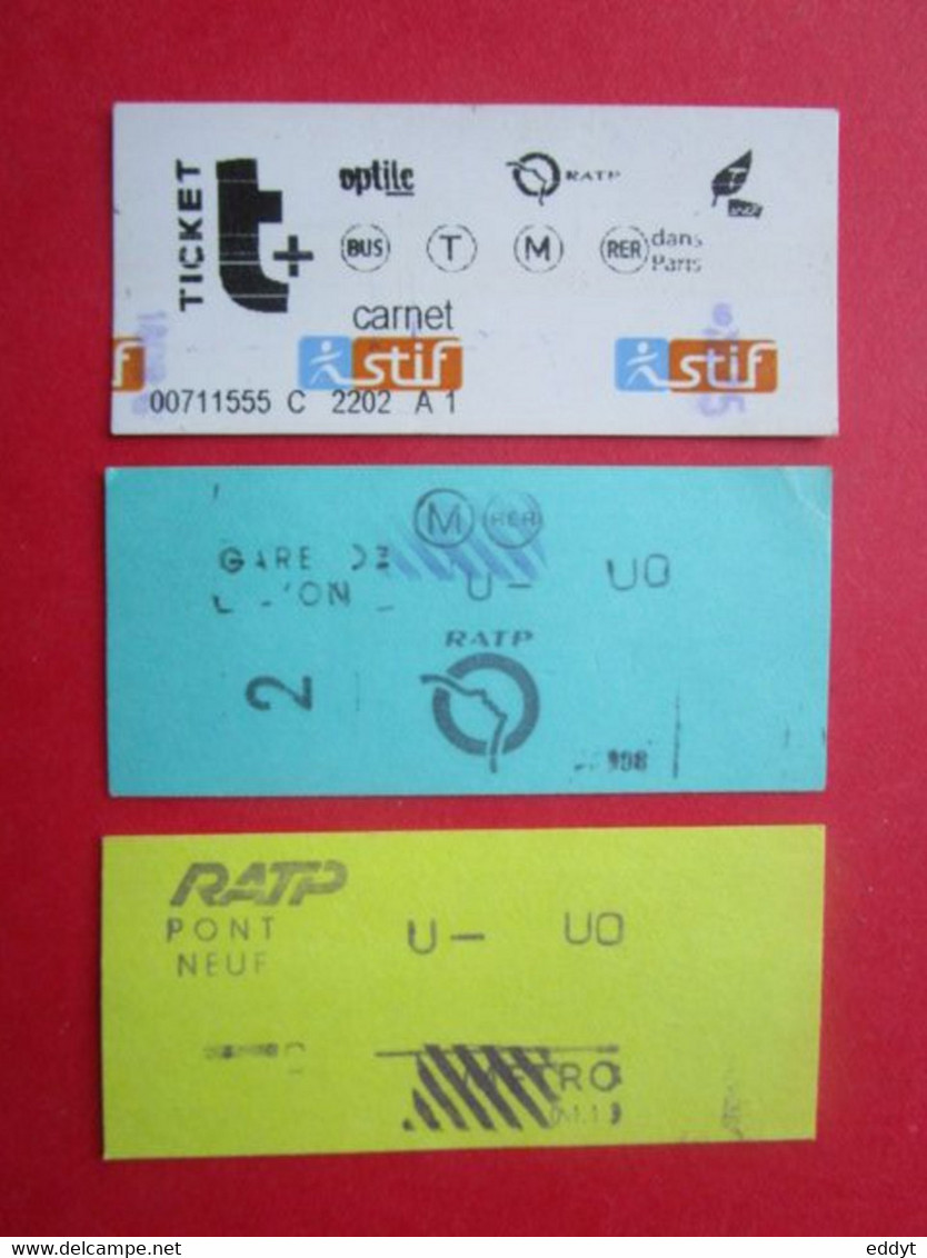 3 TICKETS Métro Autobus RATP SNCF - PARIS - 2° Classe - DIVERS - Couleur Blanc/Bleu/Jaune - TBE - Mondo