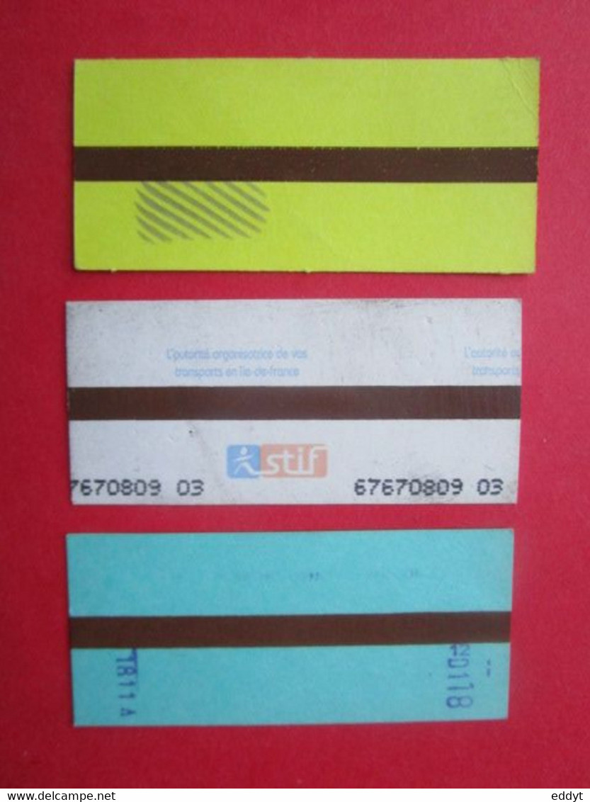 3 TICKETS Métro Autobus RATP SNCF - PARIS - 2° Classe - DIVERS - Couleur Blanc/Bleu/Jaune - TBE - Monde